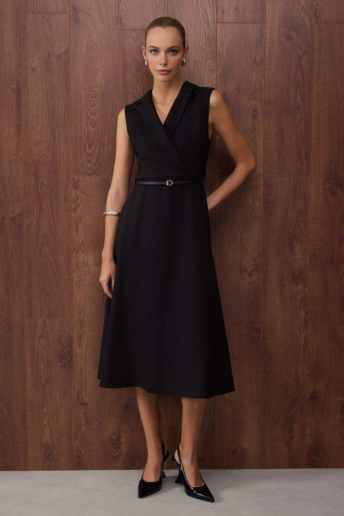Belt Detail Sleeveless Midi Woven Dress with Wrap Front by WOVCOR
