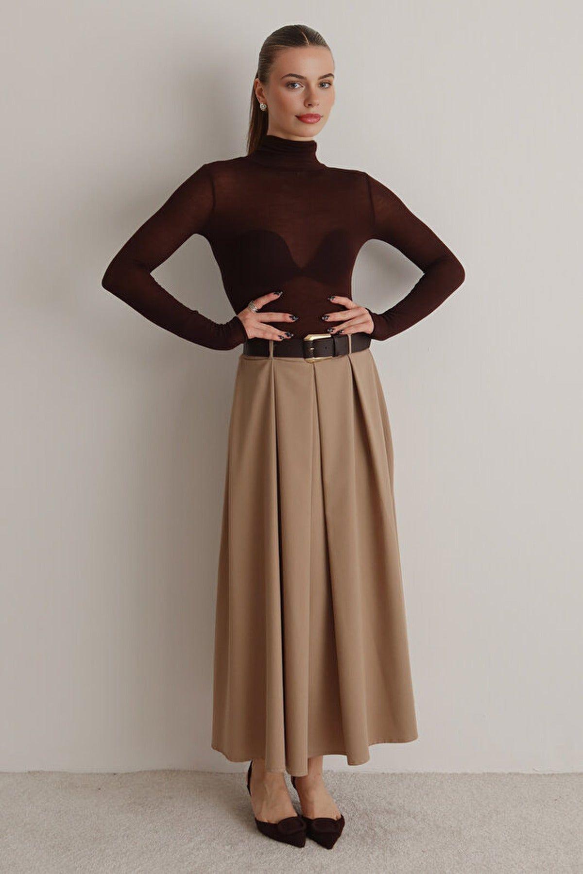 Belted A-Line Woven Maxi Skirt by WOVCOR