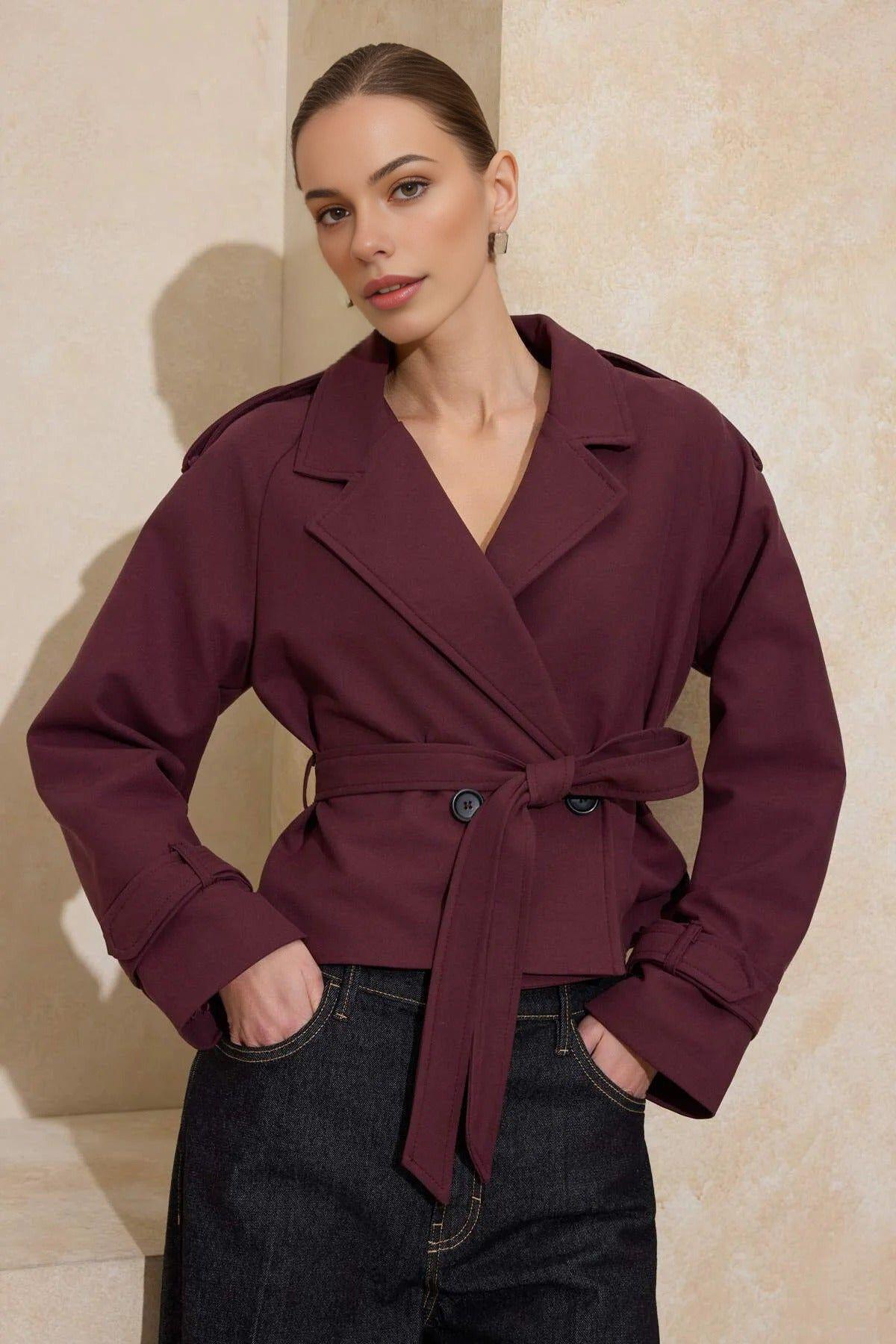 Belted Double Breasted Tailored Blazer Jacket by WOVCOR