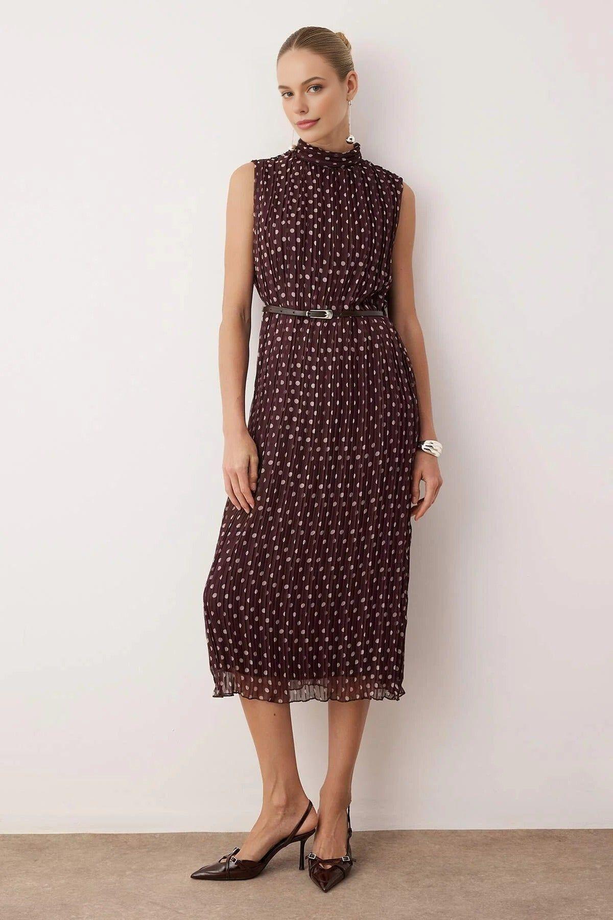 Belted Printed Midi Woven Dress by WOVCOR