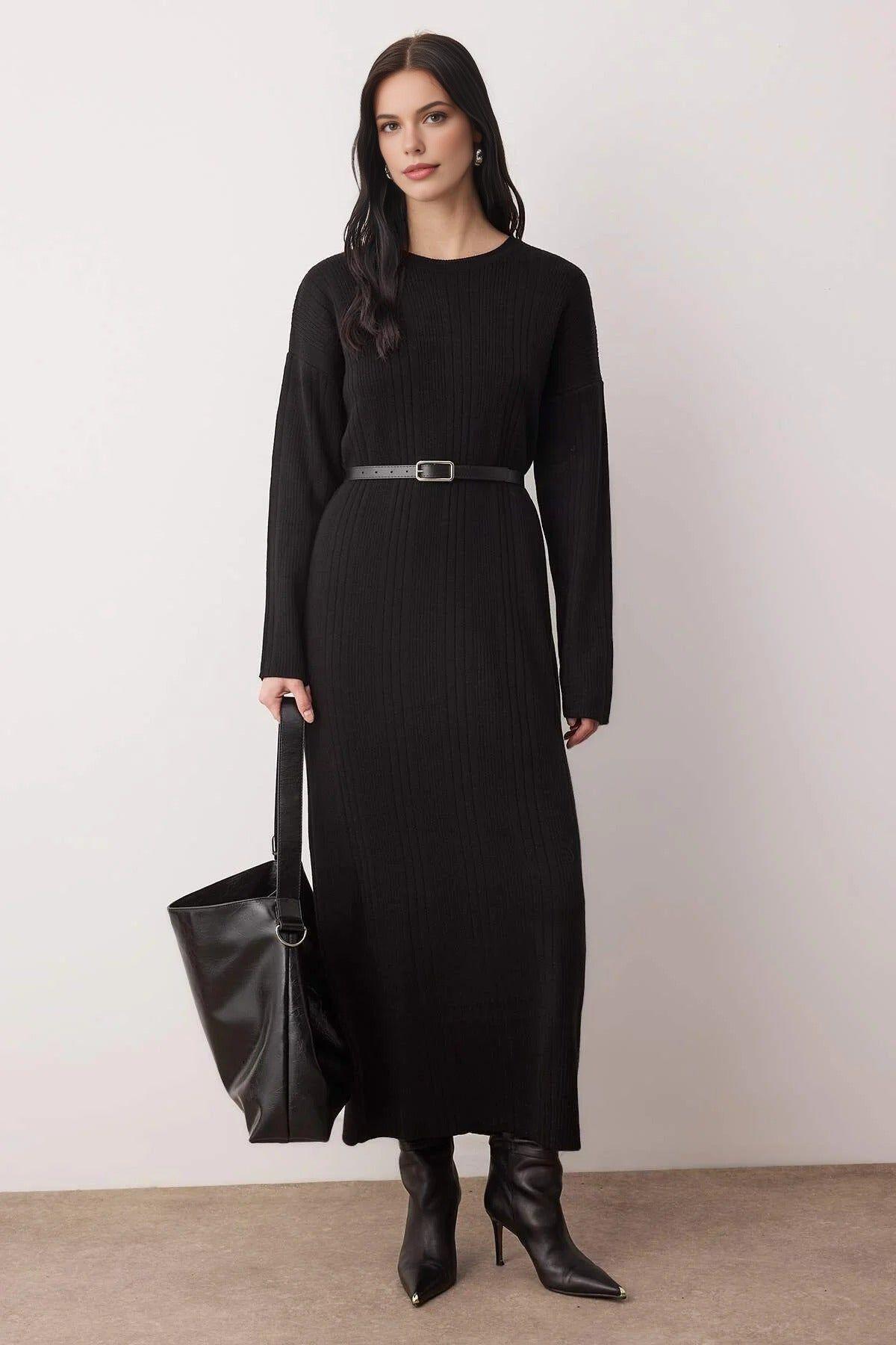 Belted Ribbed Knit Maxi Dress by WOVCOR