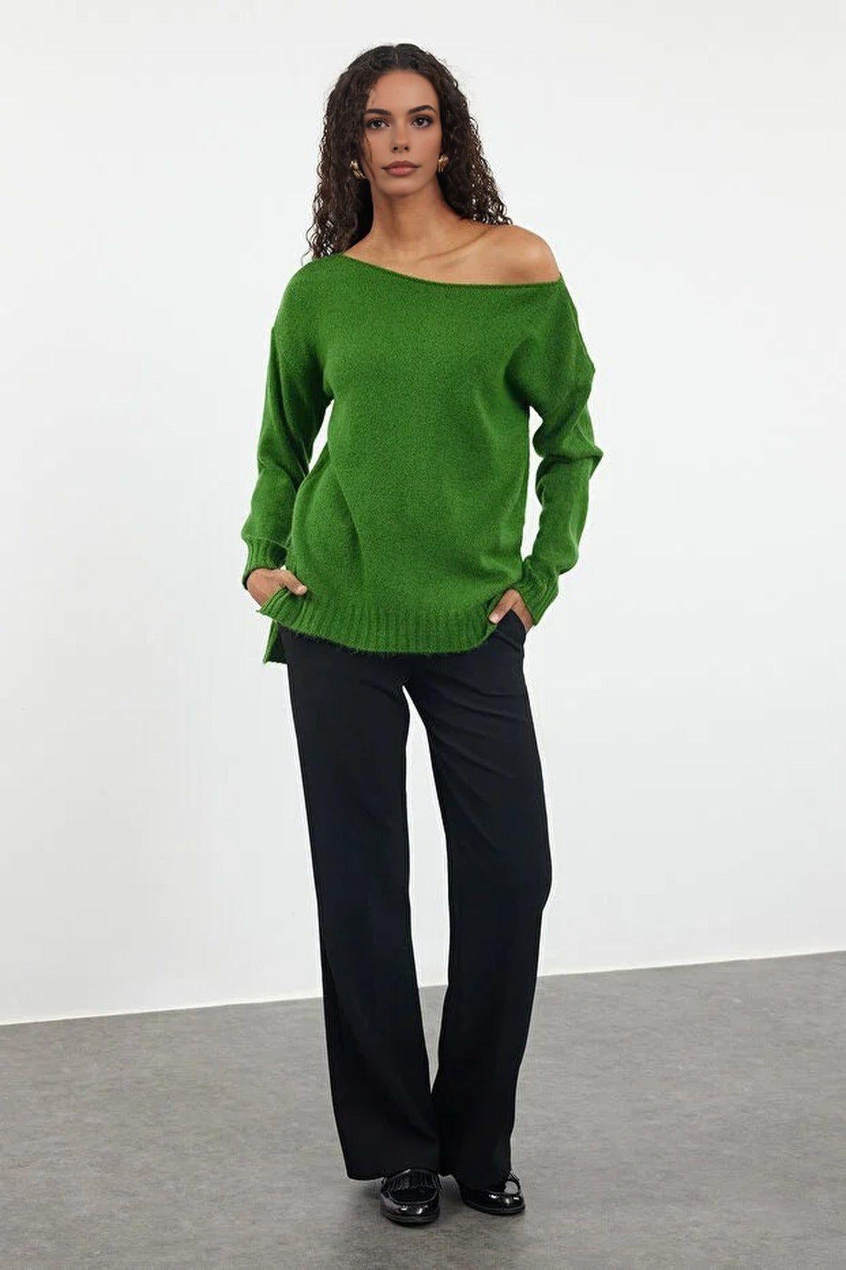 Boat Neck Basic Knit Sweater by WOVCOR