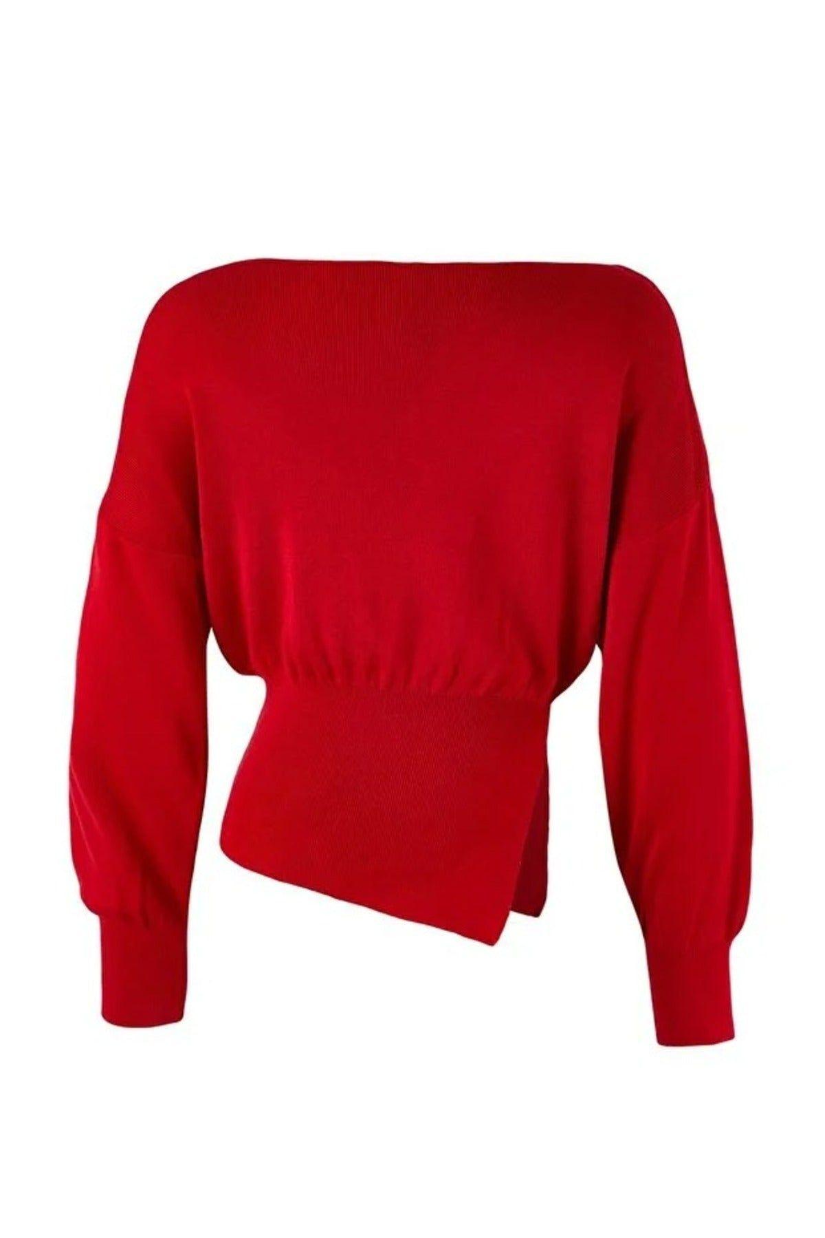 Boat Neck Mercerised Knit Sweater Slit Detail by WOVCOR