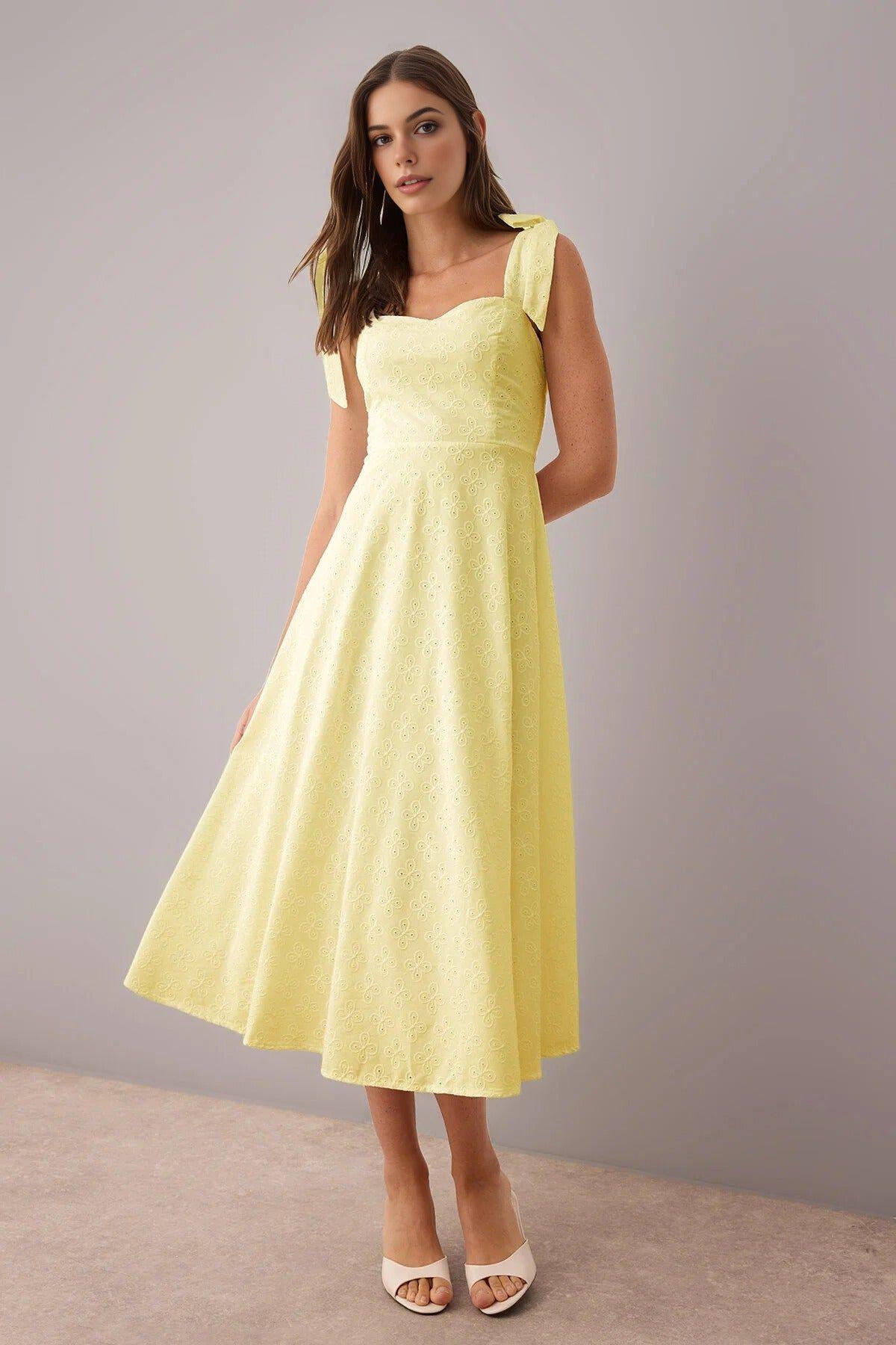 Broderie Anglaise Bow Strap Maxi Dress by WOVCOR