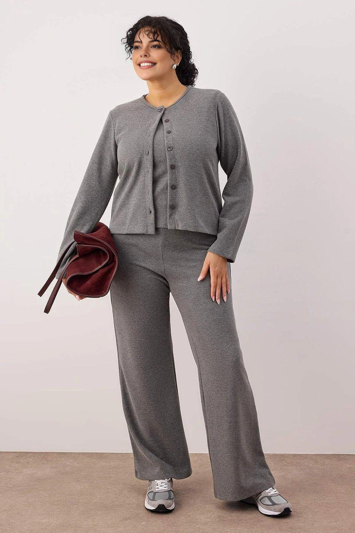 Button Detail Relaxed Fit Wide Leg Trouser Co-ord Set by WOVCOR