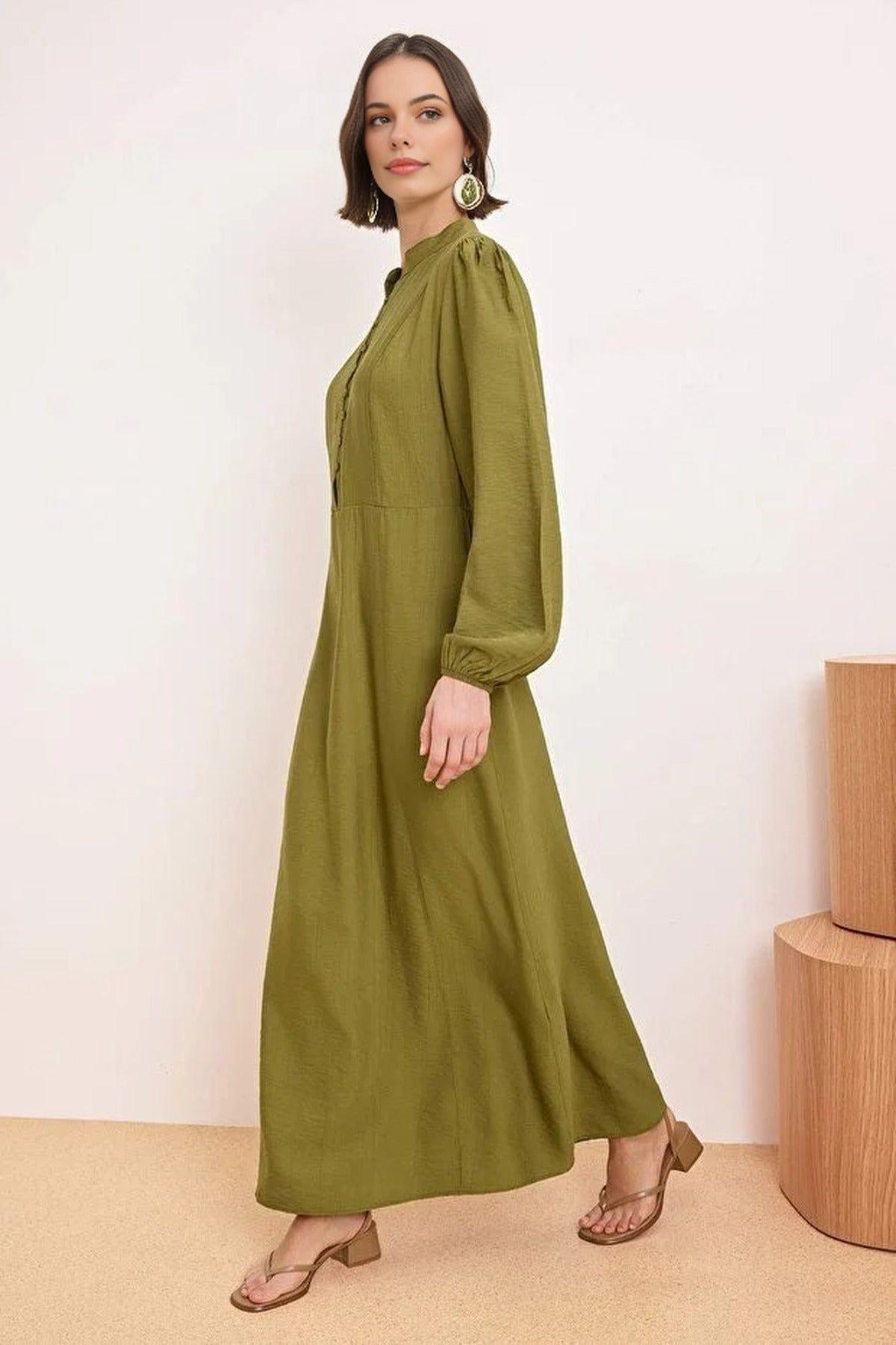 Button Front Maxi Dress with Grandad Collar Detail by WOVCOR