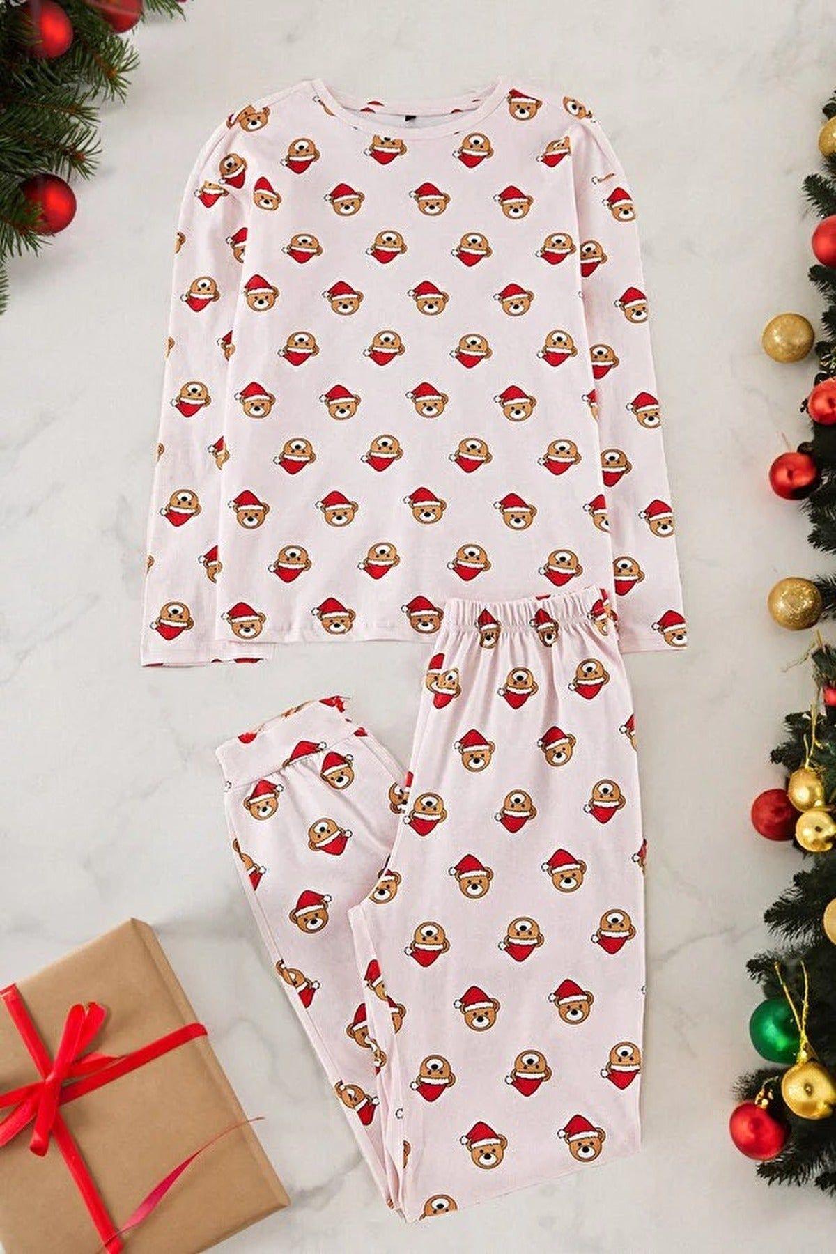 Christmas Bear Print Long Sleeve Top & Pyjama Set by WOVCOR