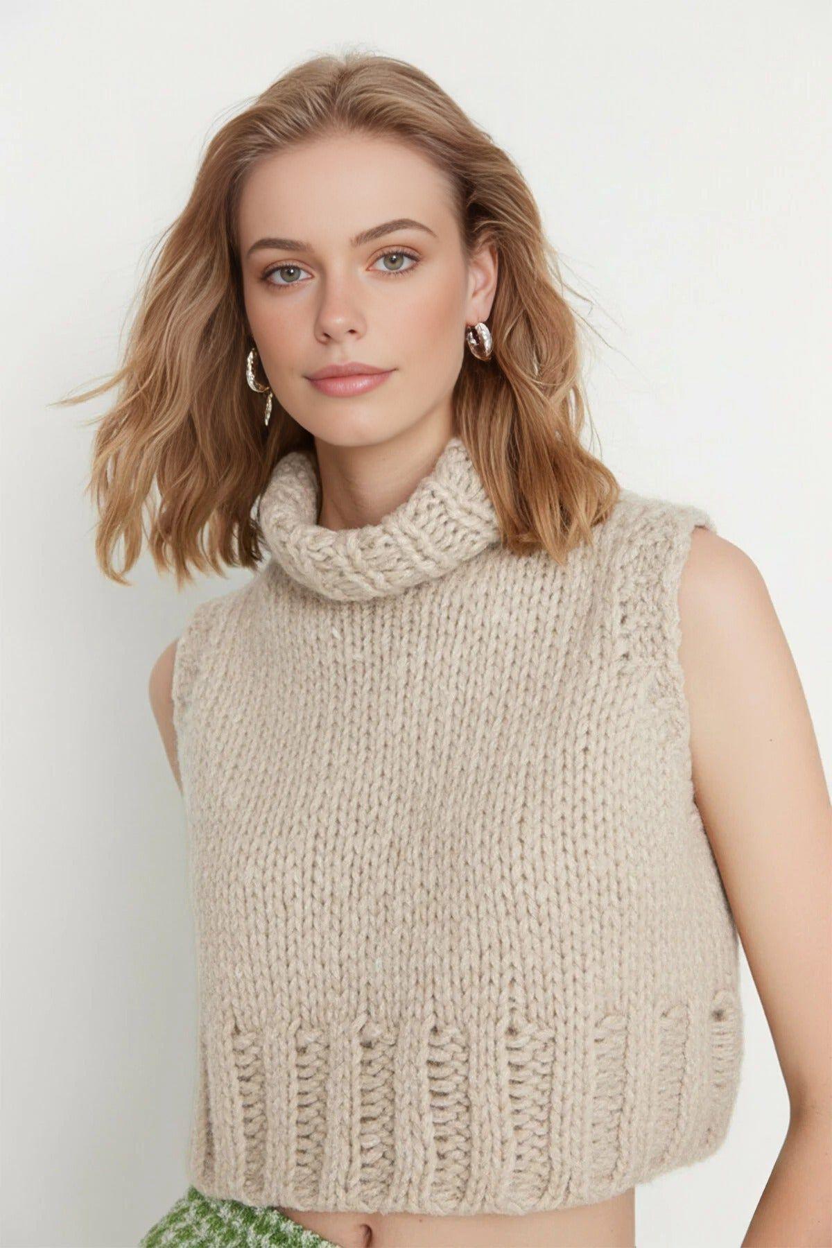 Chunky Knit Cropped Turtleneck Sweater by WOVCOR
