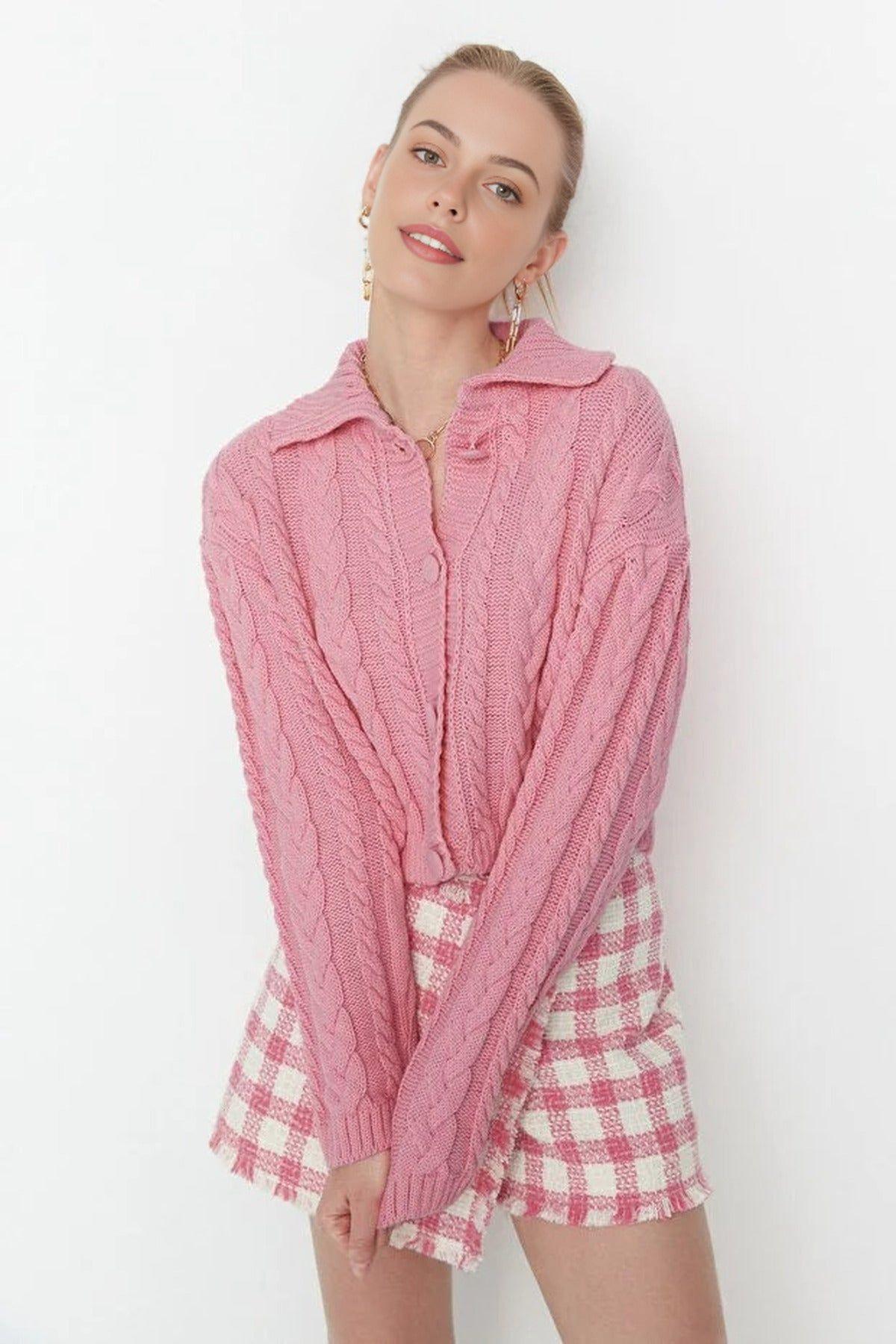 Classic Cable Knit Polo Cardigan by WOVCOR