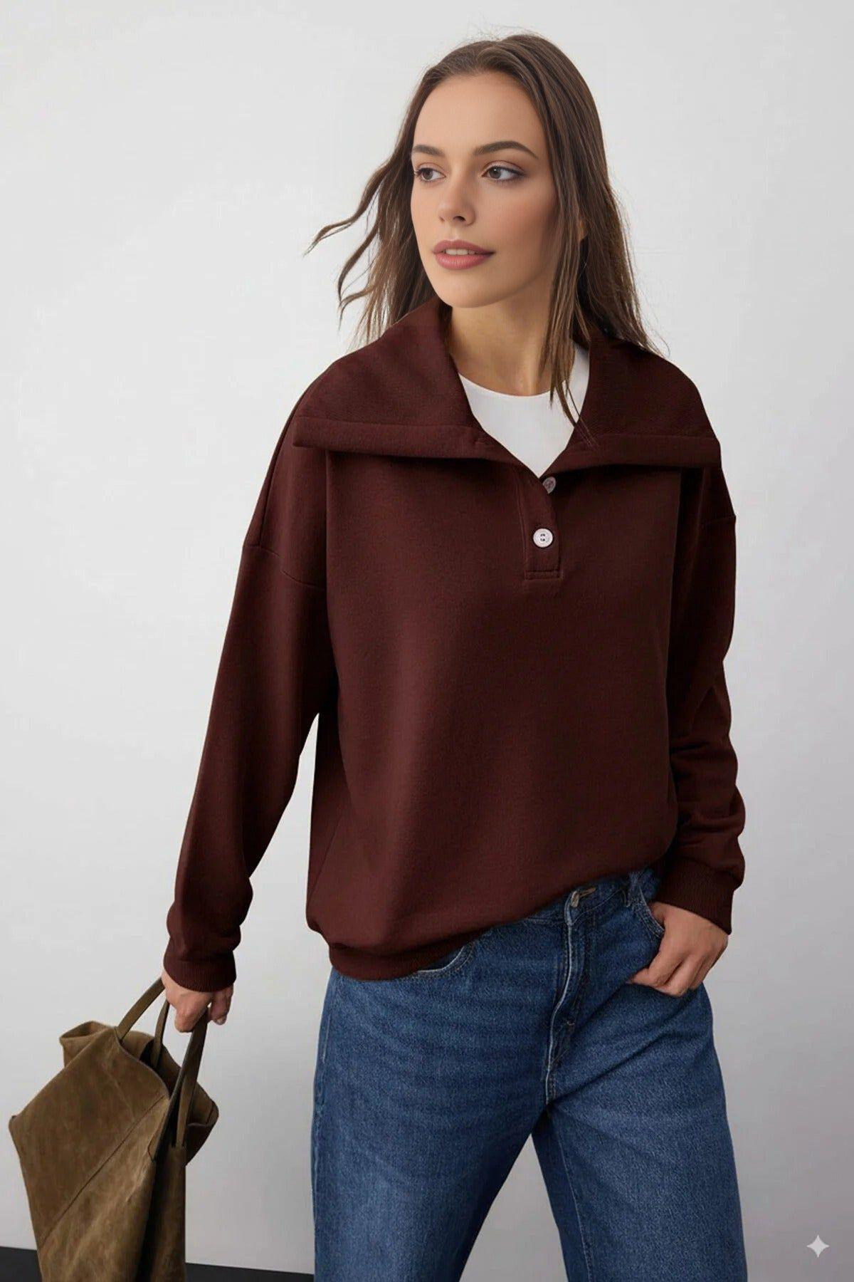 Collared Button-Up Fleece Sweatshirt by WOVCOR