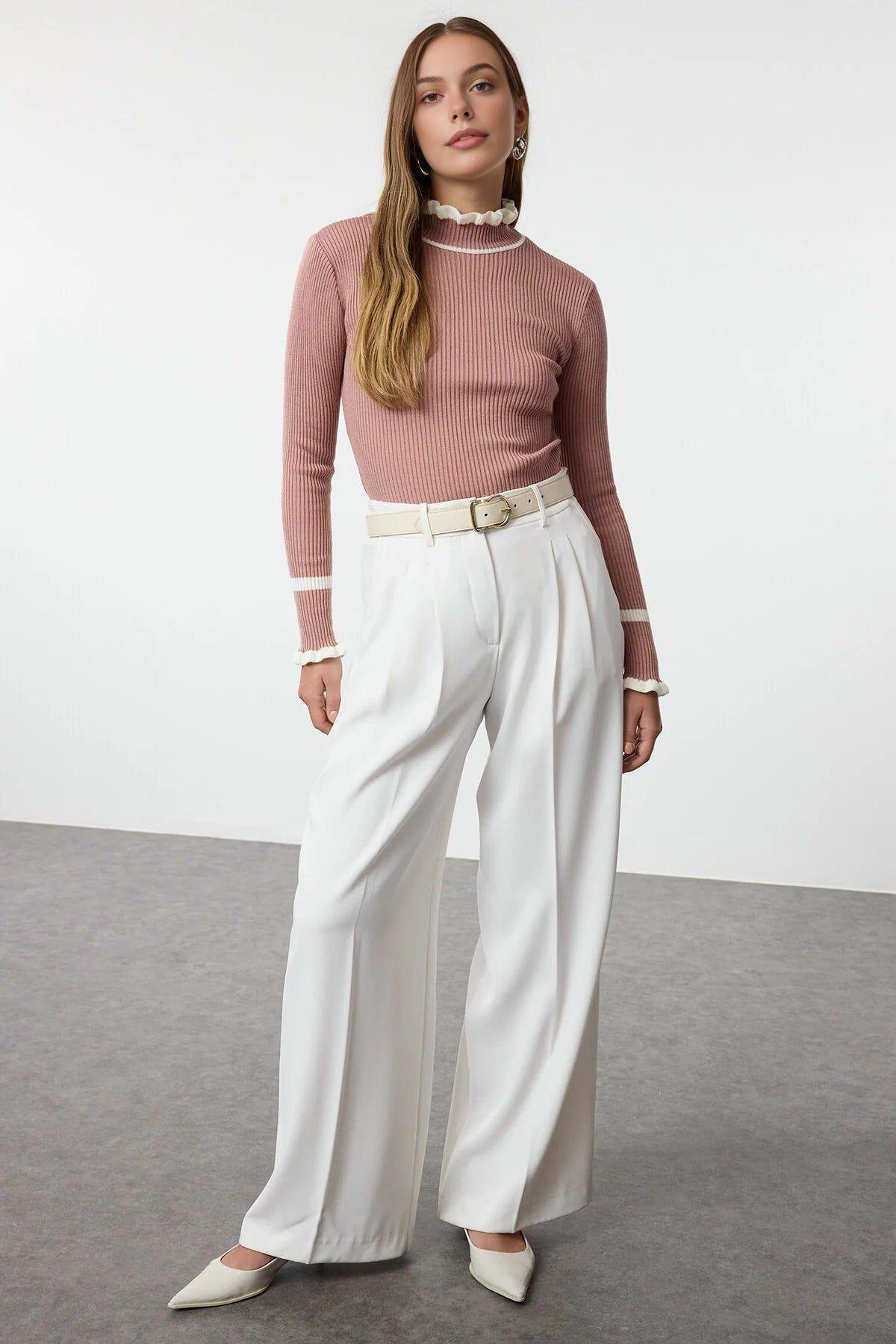 Colour Block Rib-Knit Long Sleeve Sweater by WOVCOR