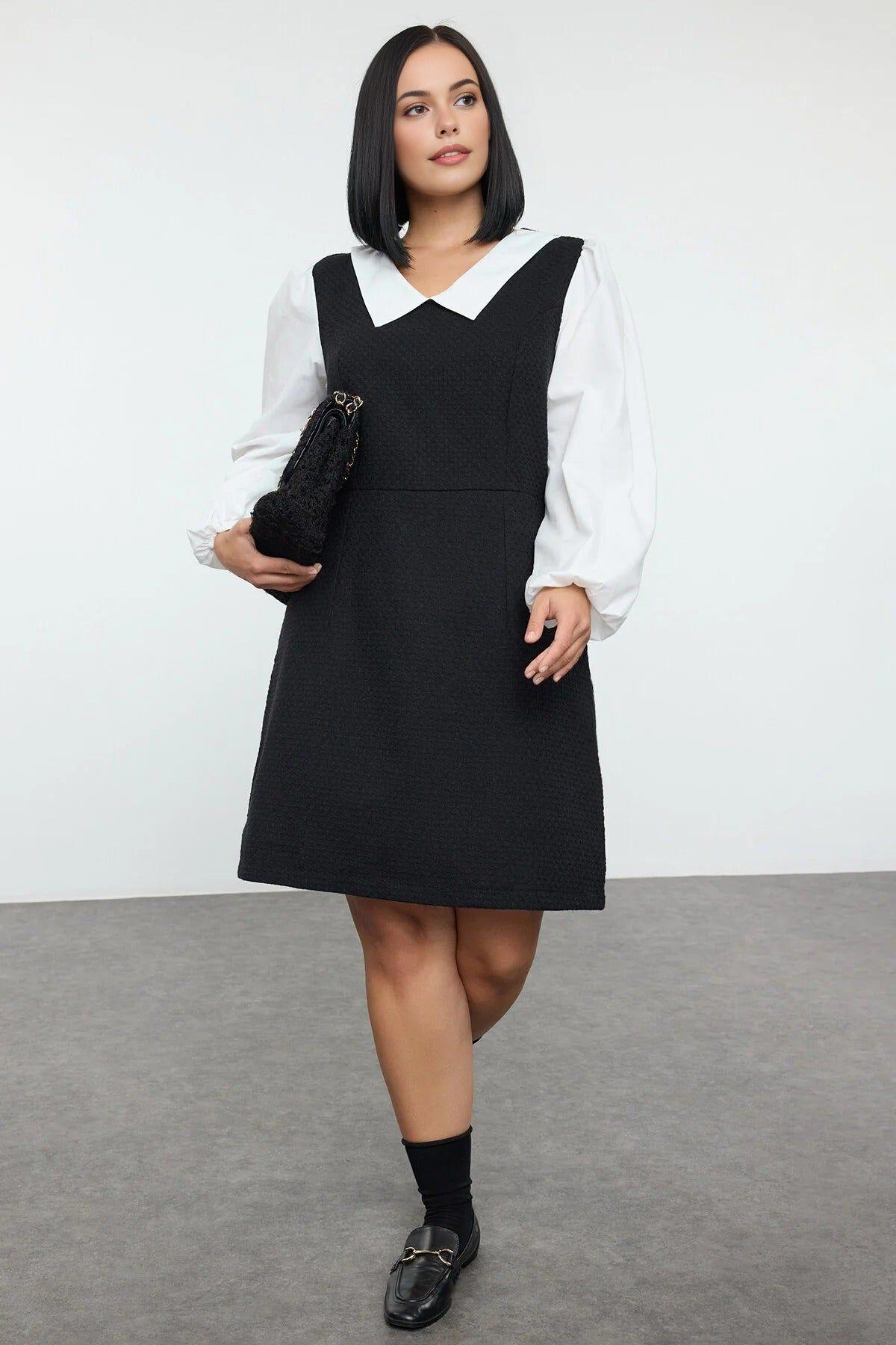 Contrast Collar Layered Look Mini Dress by WOVCOR