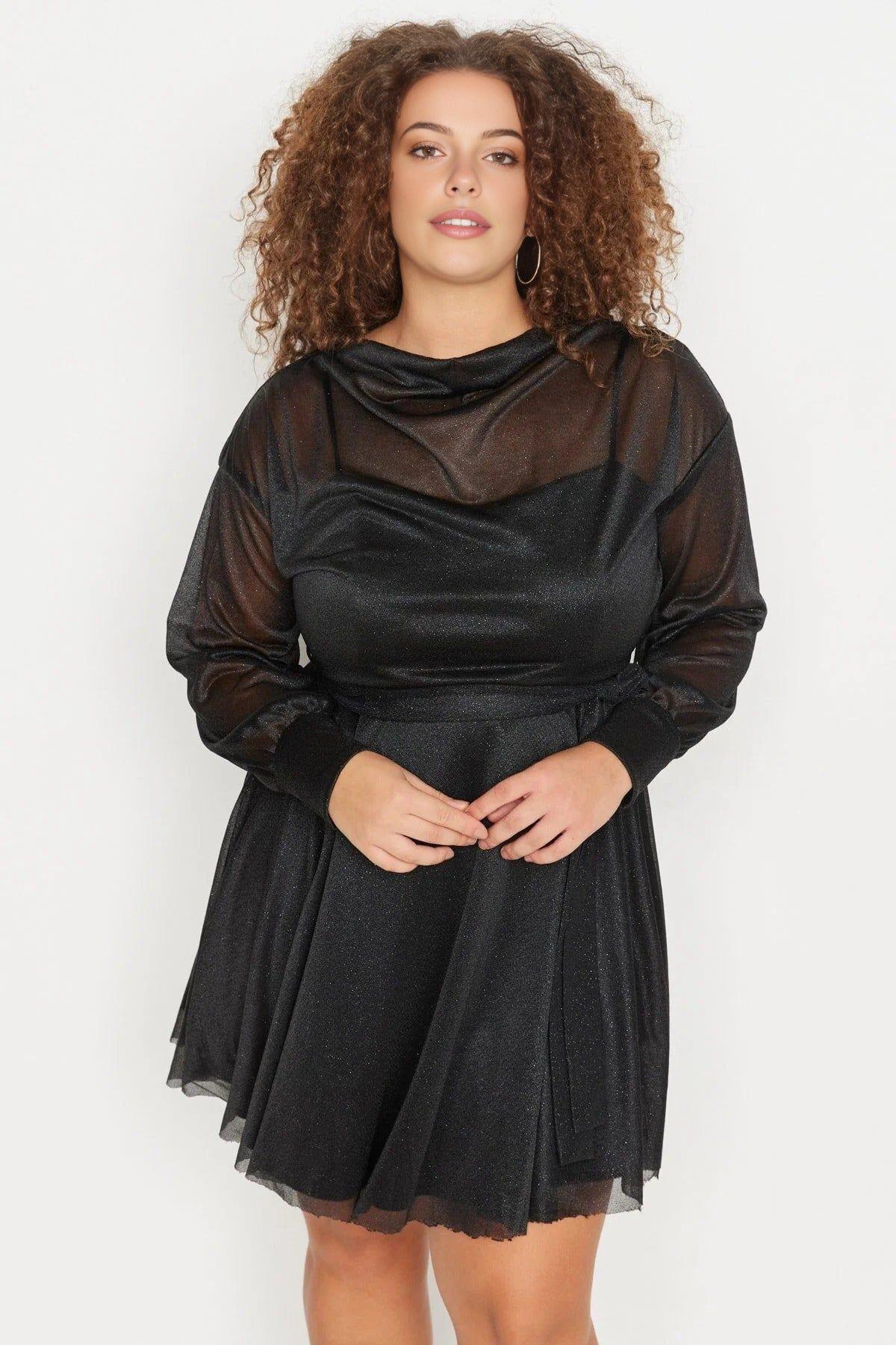Cowl Neck Glitter Mesh Skater Mini Dress by WOVCOR