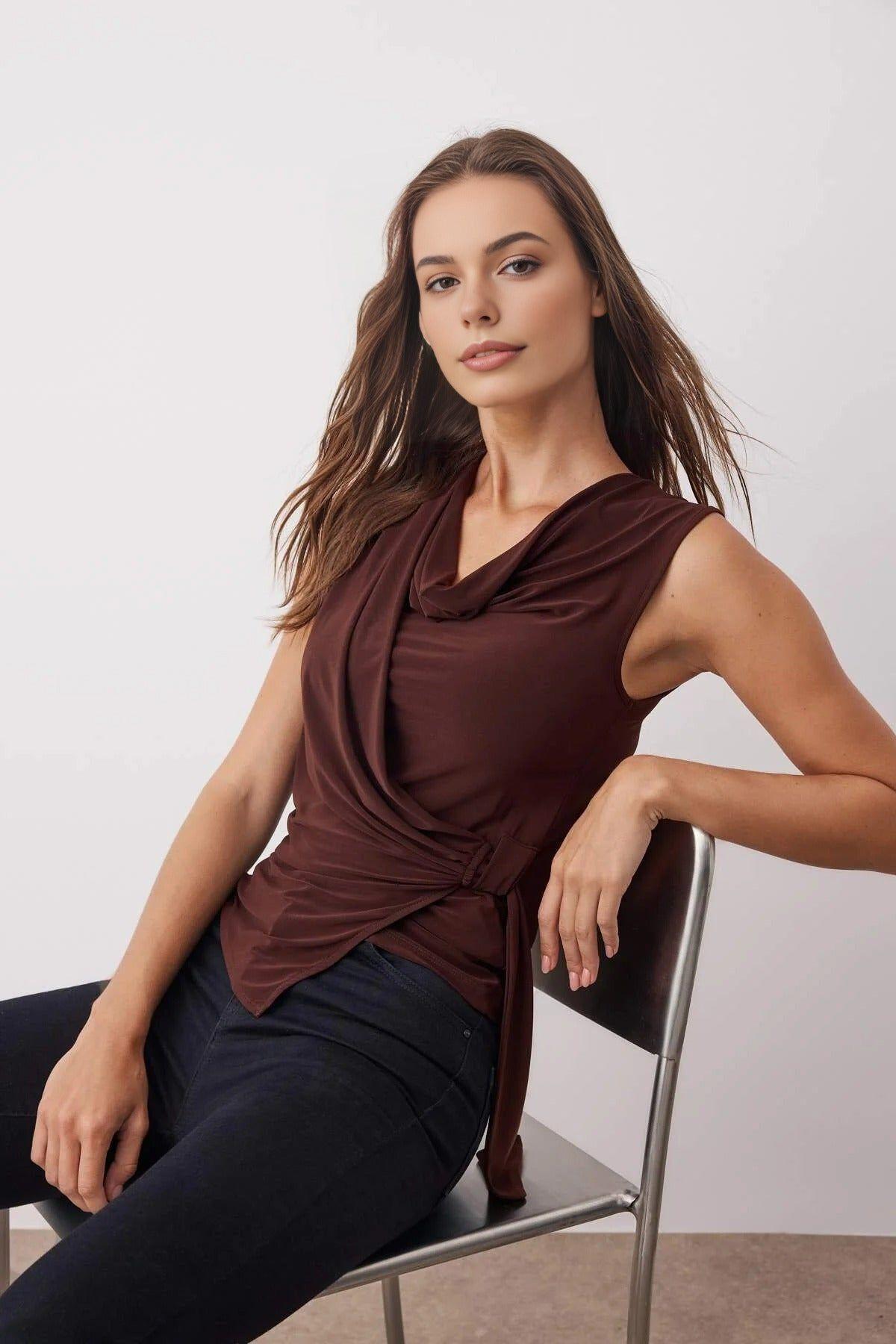 Cowl Neck Knit Blouse with Drape Detail by WOVCOR