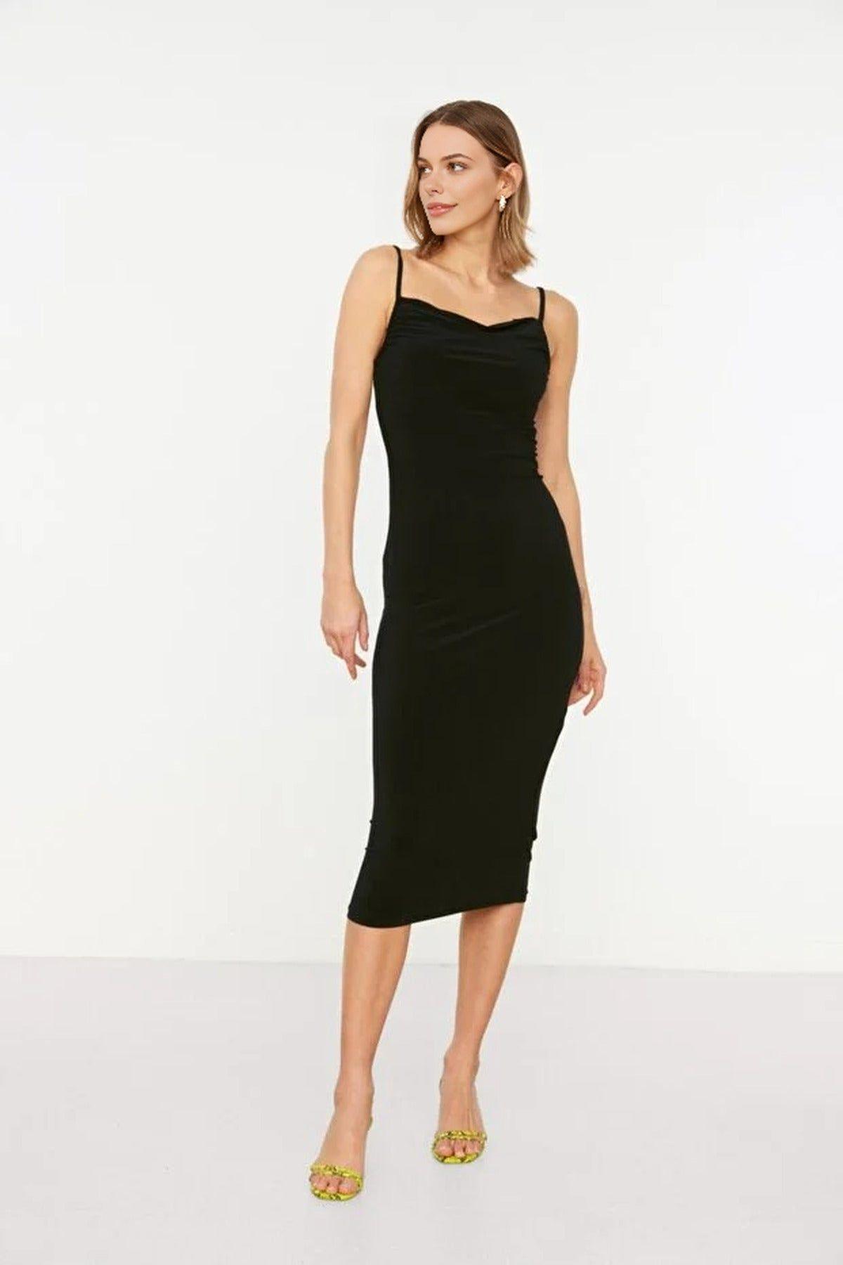 Cowl Neck Stretch Knit Midi Dress by WOVCOR