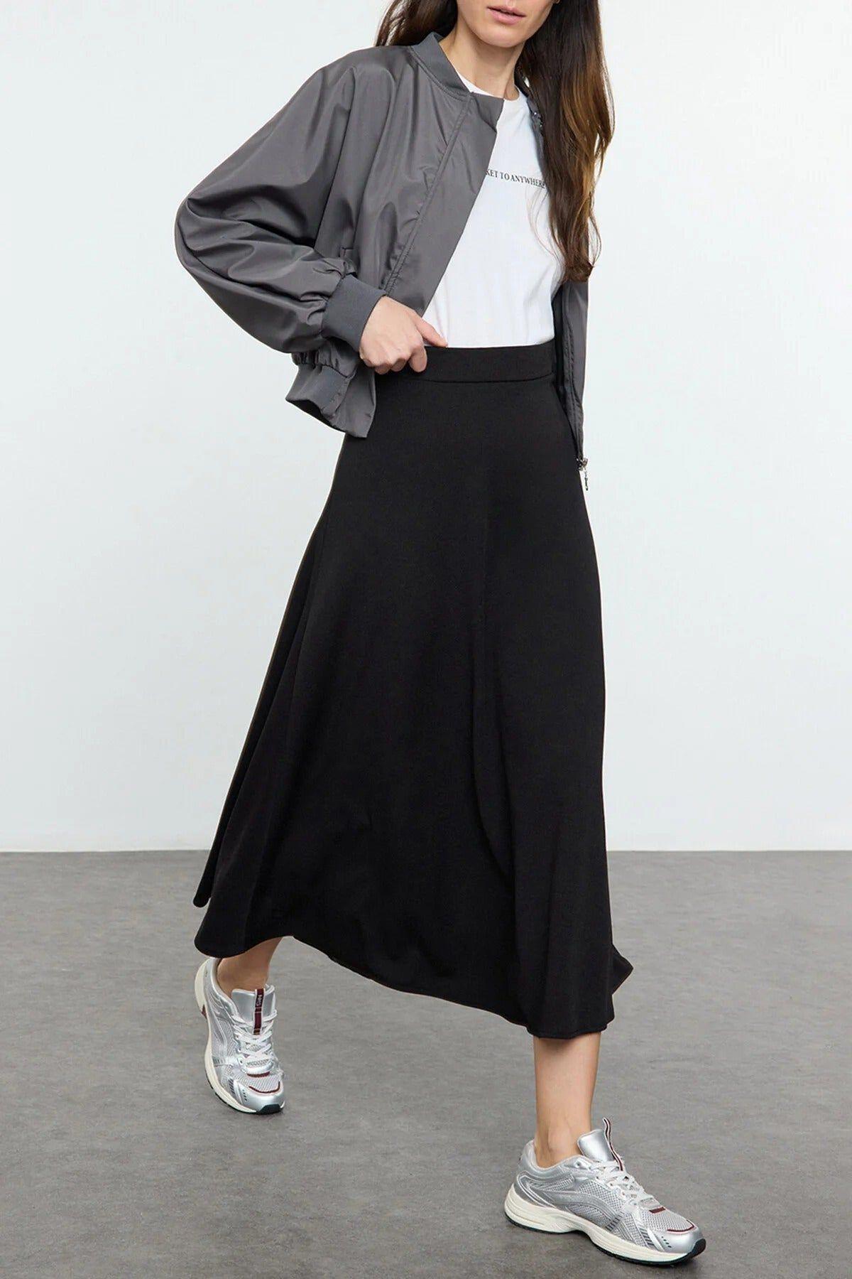 Crepe Knit Maxi Skirt with Flared Silhouette and Fluid Drape by WOVCOR
