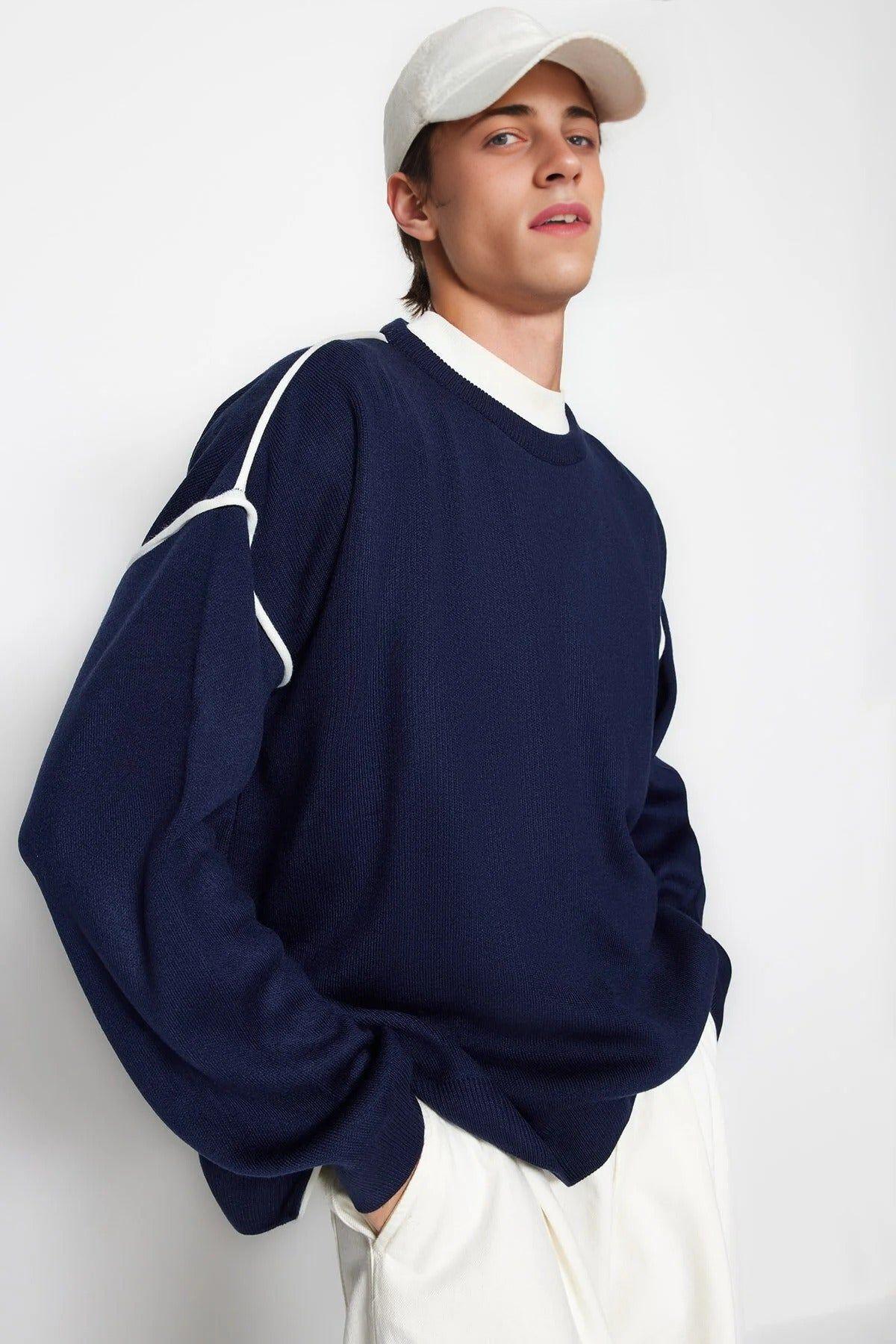 Crew Neck Knit Jumper with Piping Detail by WOVCOR Crew Neck Knit Jumper with Piping Detail by WOVCOR