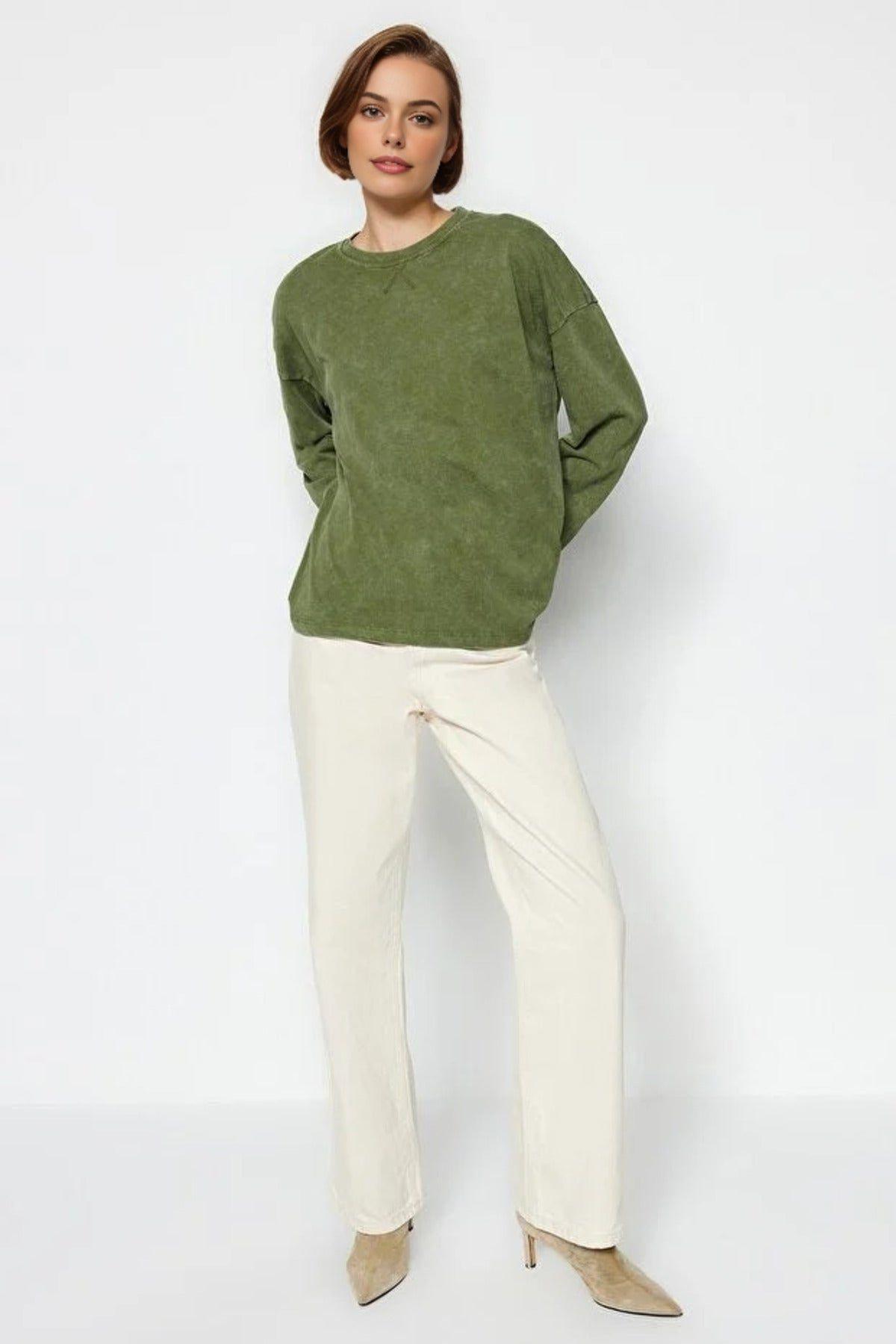 Crew Neck Long Sleeve Cotton Sweatshirt by WOVCOR