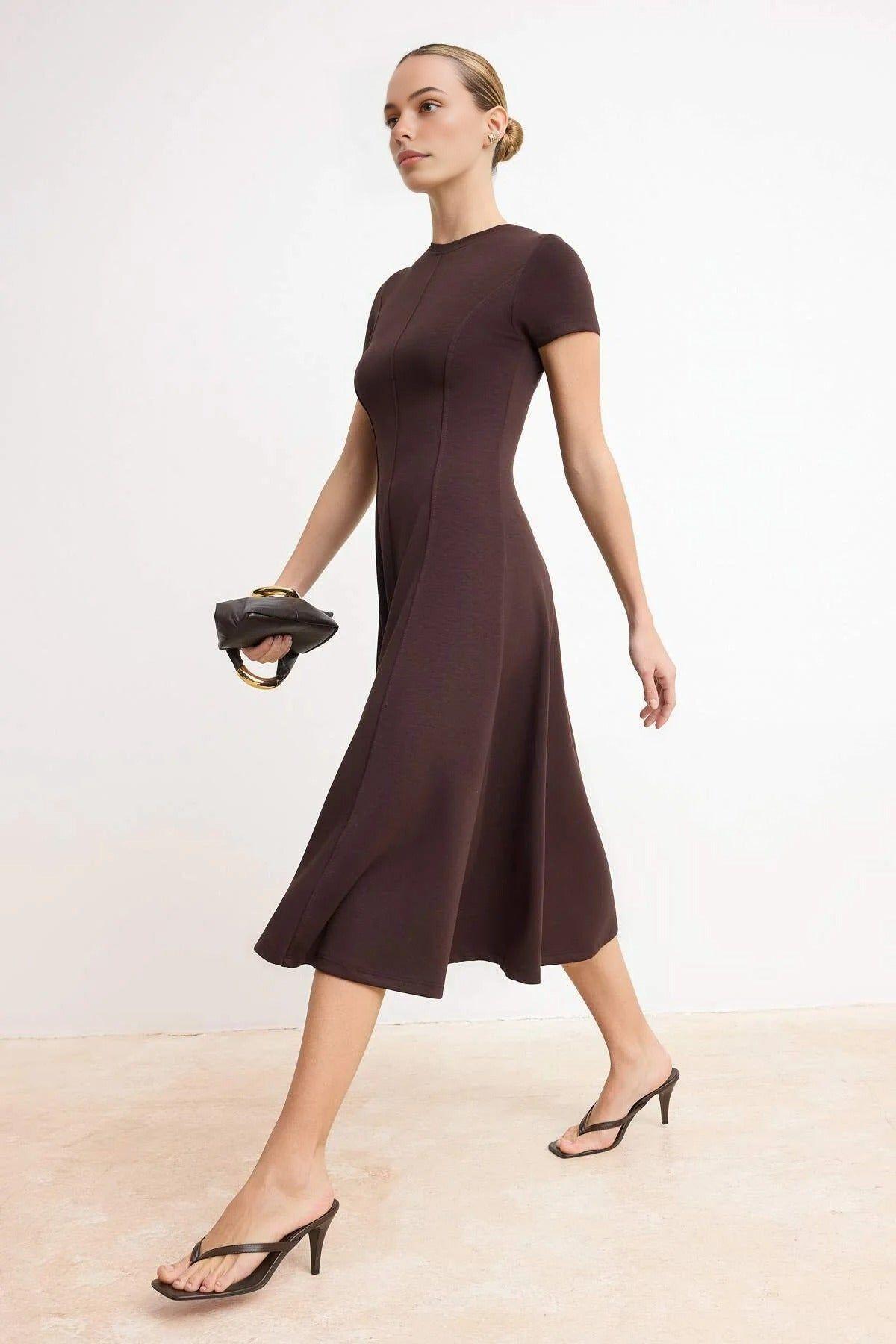 Crew Neck  Skater Midi Knit Dress with Soft Touch Finish by WOVCOR