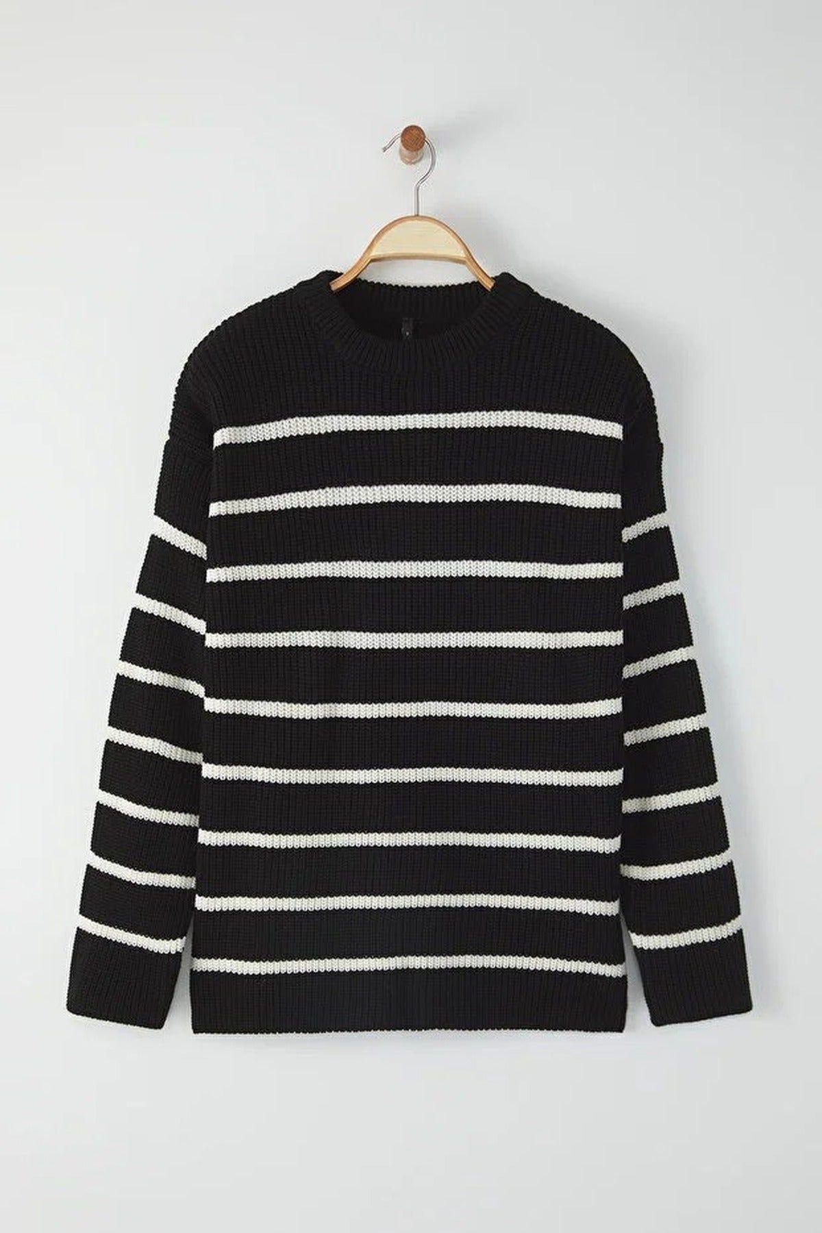 Crew Neck Striped Knitted Sweater by WOVCOR