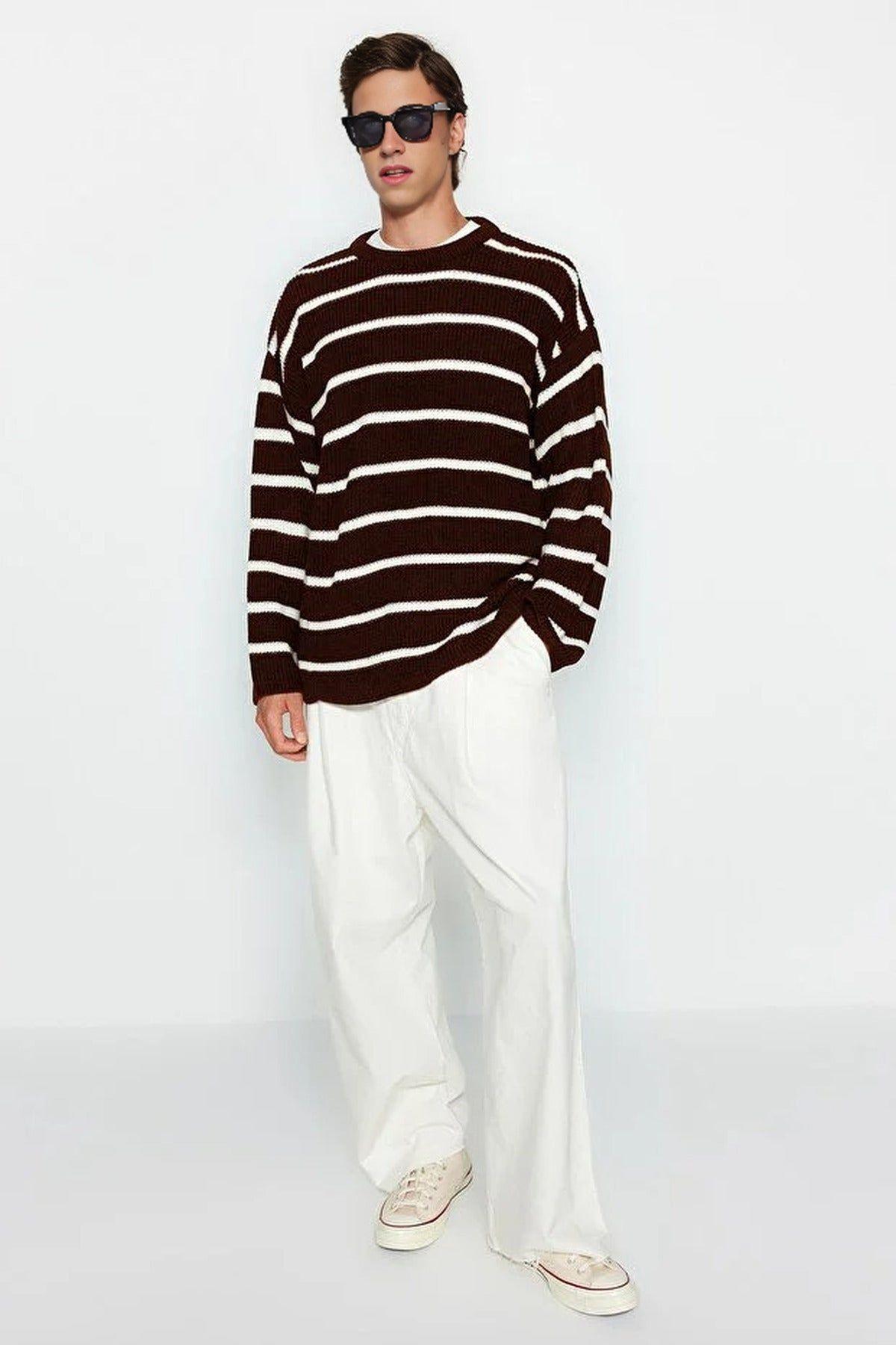 Crew Neck Striped Knitted Sweater by WOVCOR