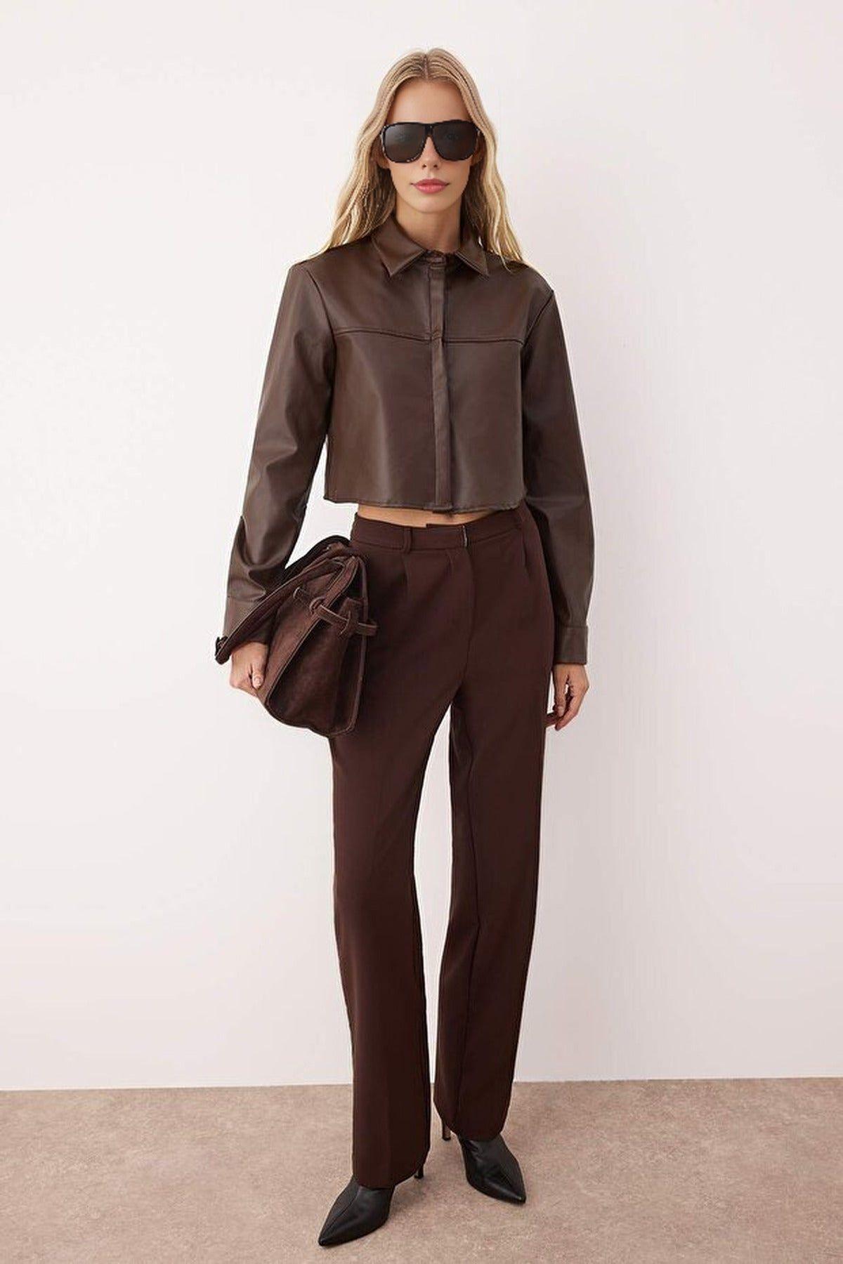 Cropped Faux Leather Shirt by WOVCOR