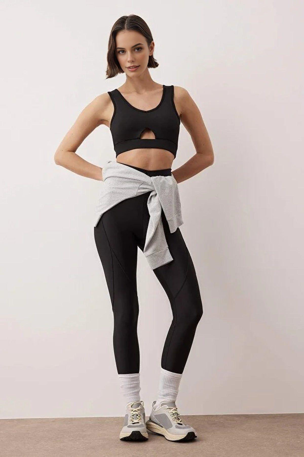 Cut-Out Detail V-Neck Supportive Sports Bra by WOVCOR