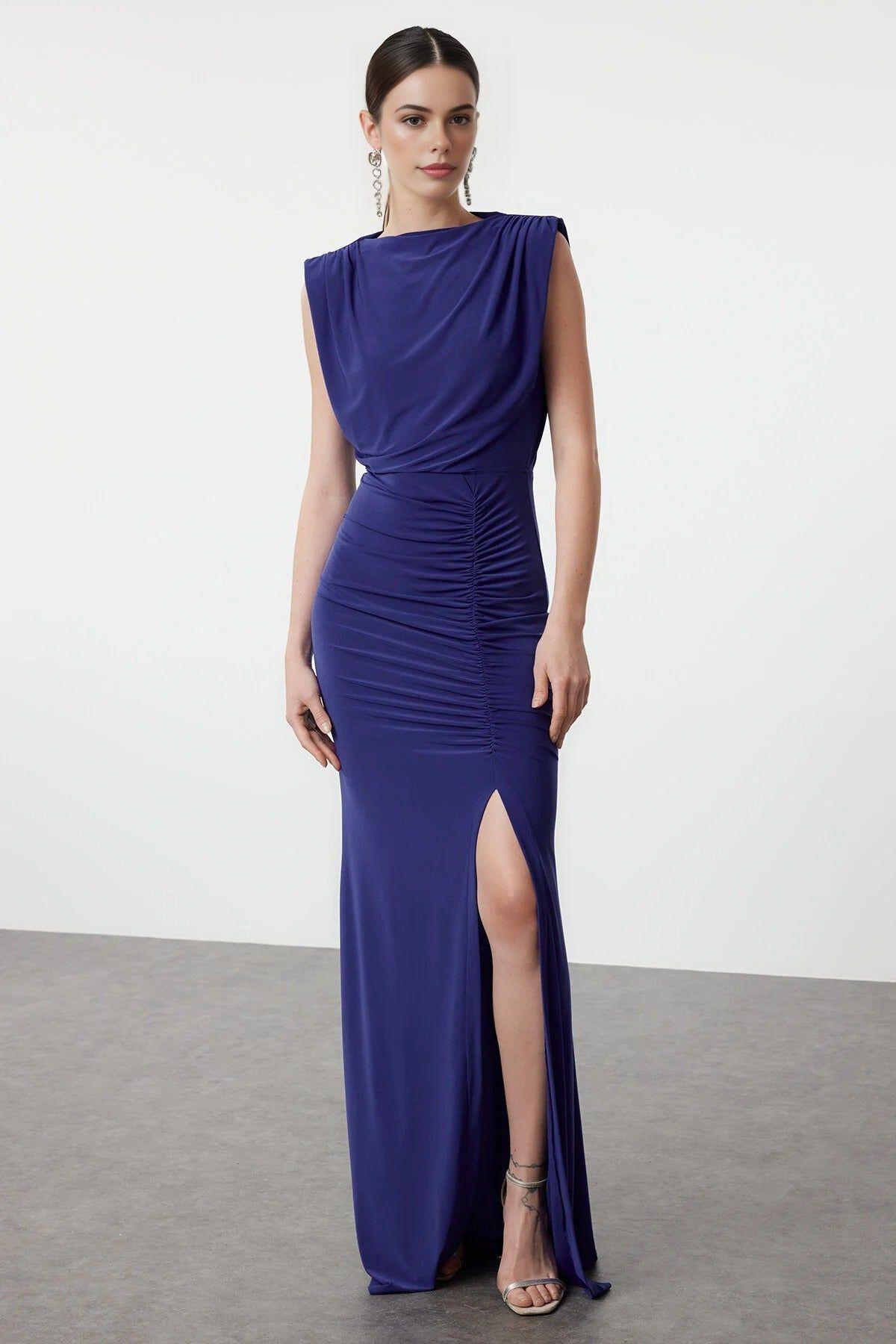 Draped Ruched Split Maxi Dress by WOVCOR