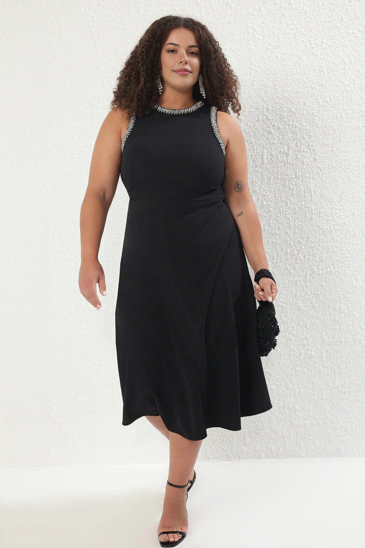 Embellished High Neck Sleeveless Midi Dress by WOVCOR