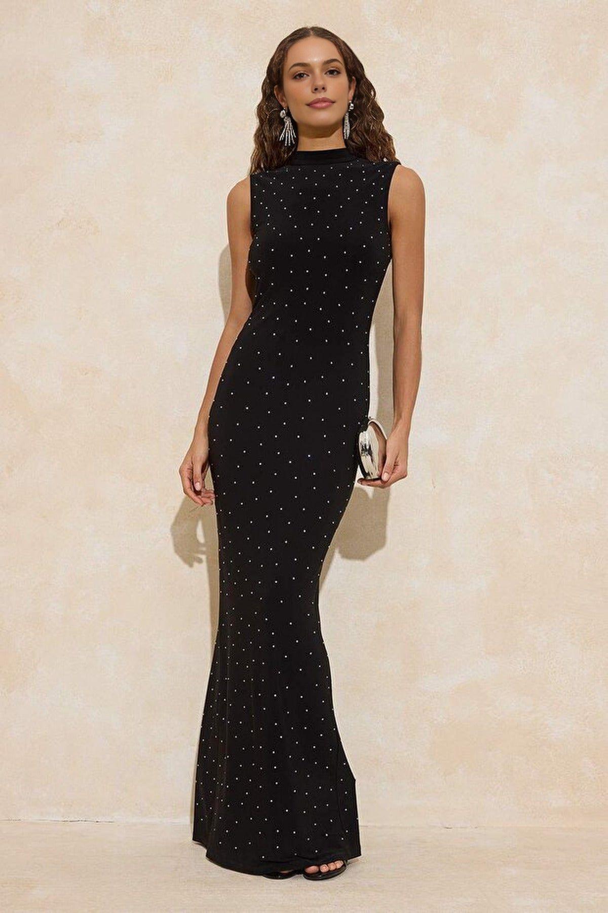 Embellished Knitted Lined Maxi Evening Dress by WOVCOR