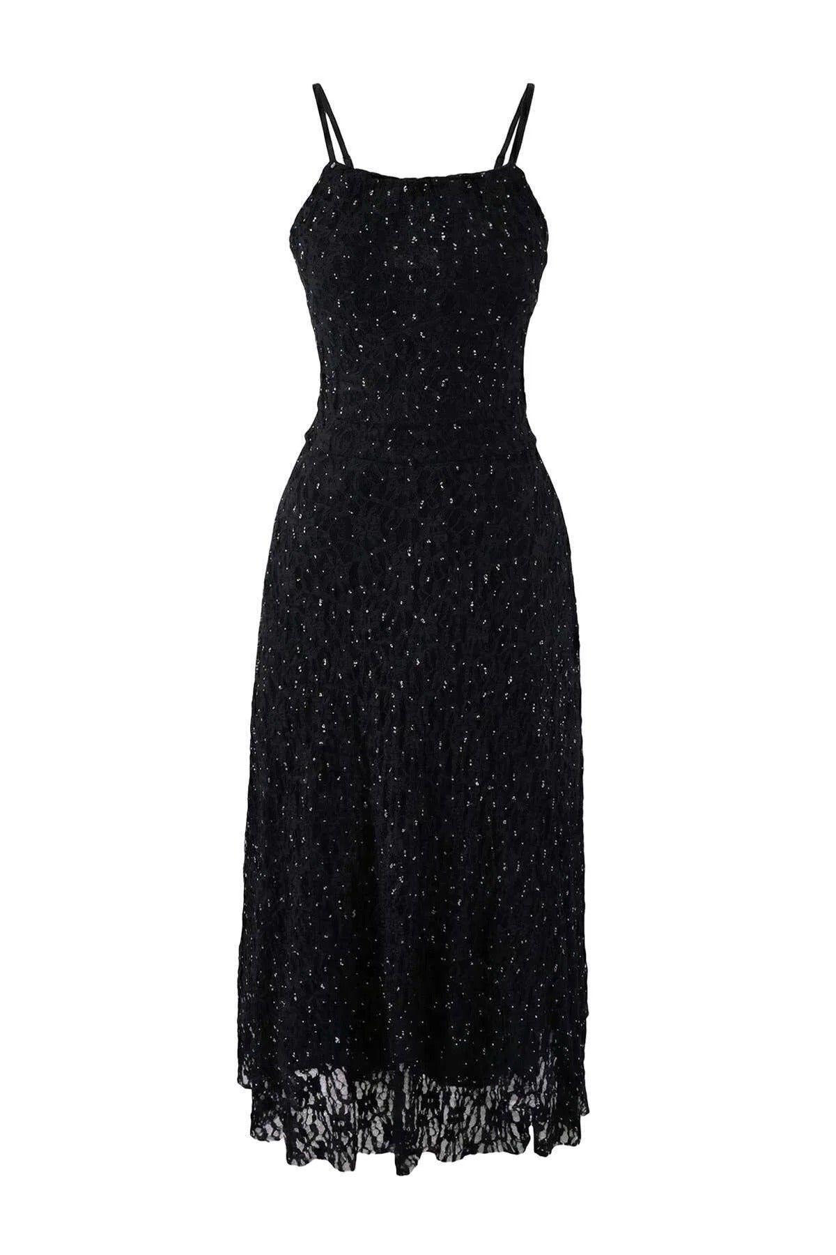 Embellished Lace Midi Dress with Tulle Lining and Strappy Detail by WOVCOR