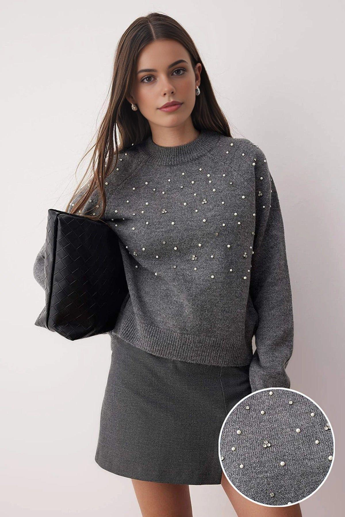 Embellished Soft Knit Sweater with Pearl Detail by WOVCOR Embellished Soft Knit Sweater with Pearl Detail by WOVCOR