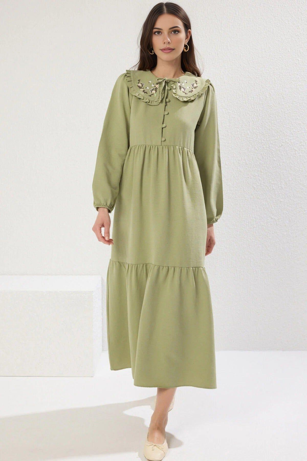 Embroidered Detail Linen Look Shift Midi Dress by WOVCOR