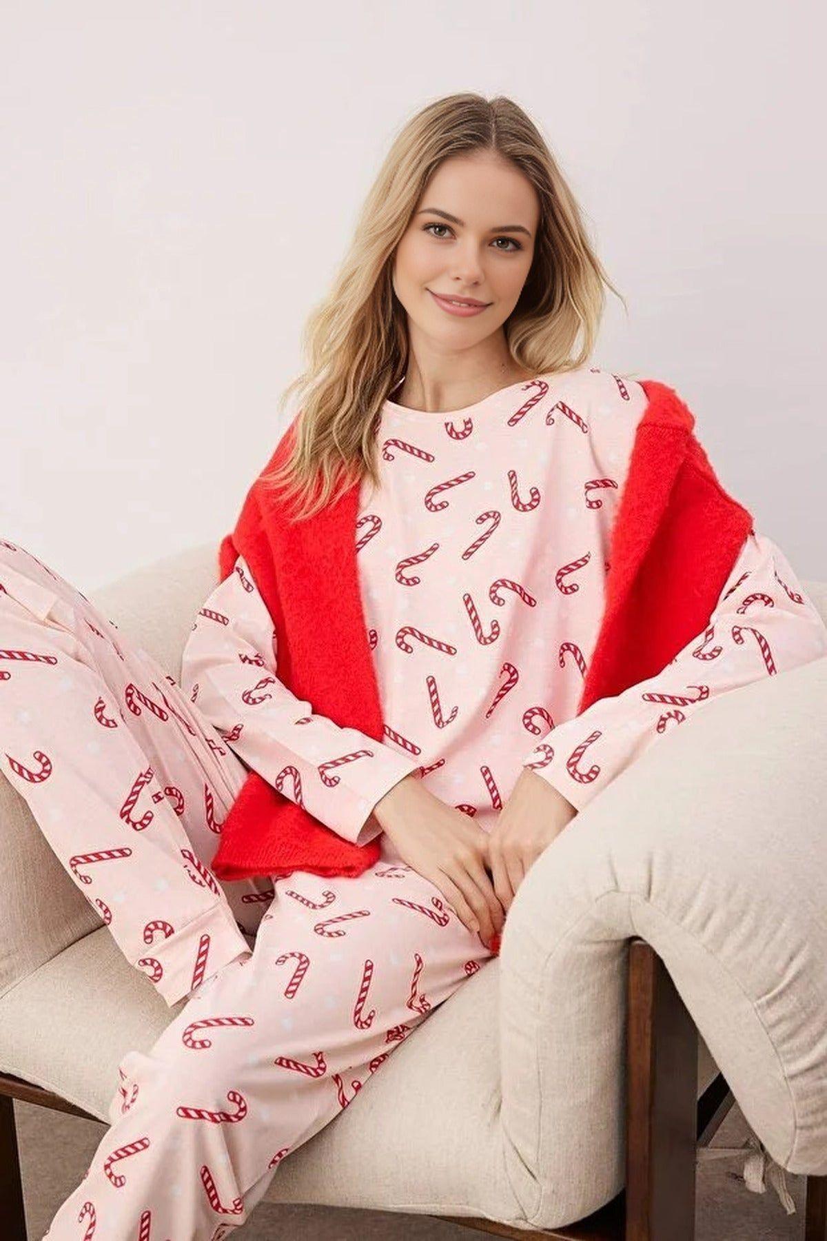Festive Print Long Sleeve Pyjama Co-Ord Set by WOVCOR