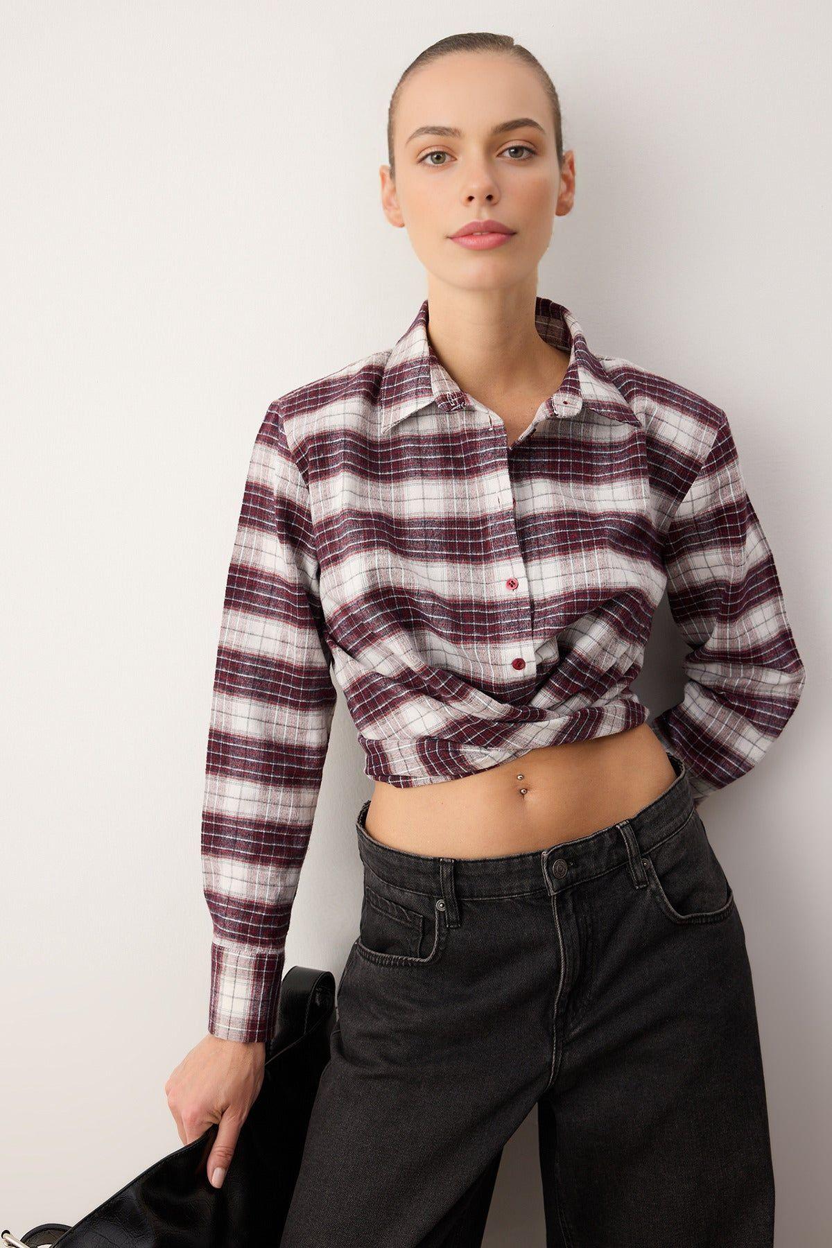 Flannel Check Shirt with Tie Back Detail by WOVCOR