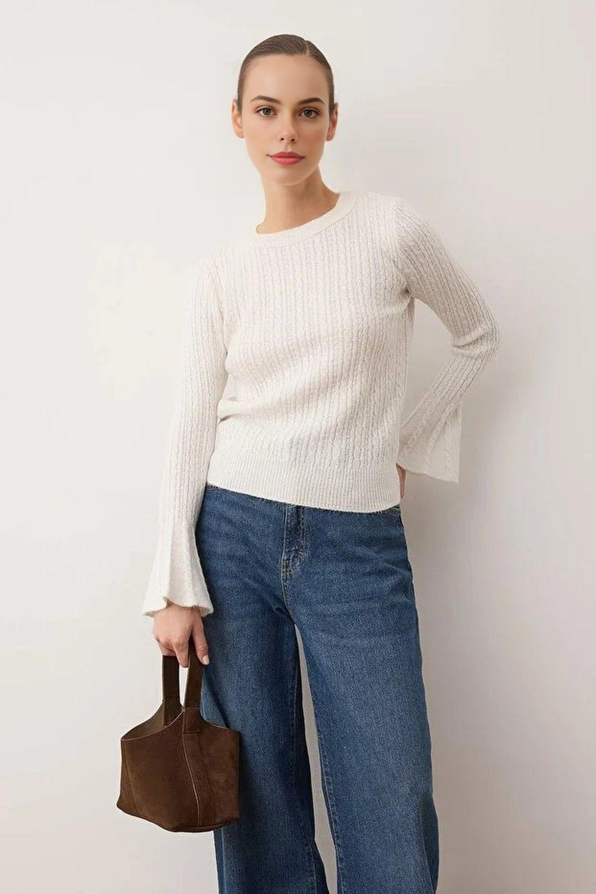 Flared Sleeve Textured Knit Jumper by WOVCOR