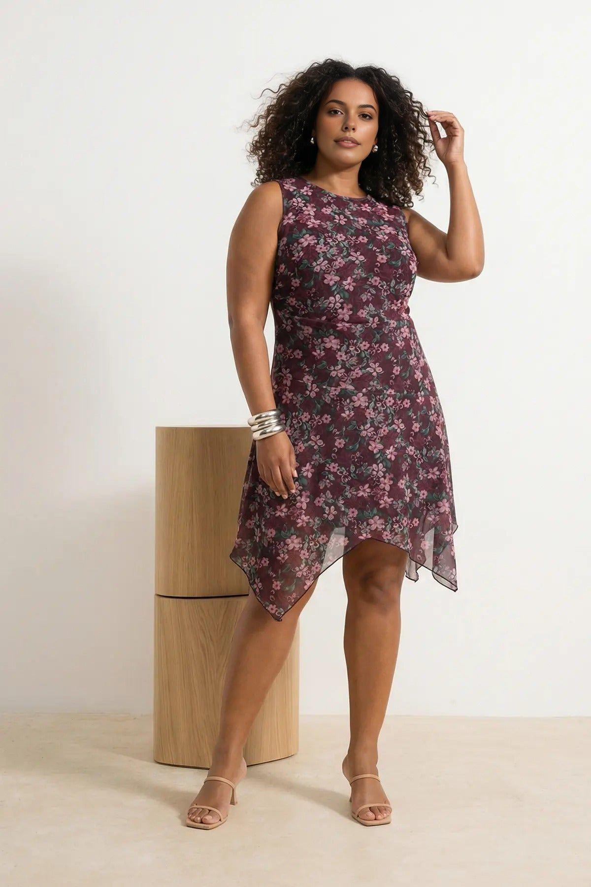 Floral Print Sleeveless Asymmetric Mini Dress by WOVCOR