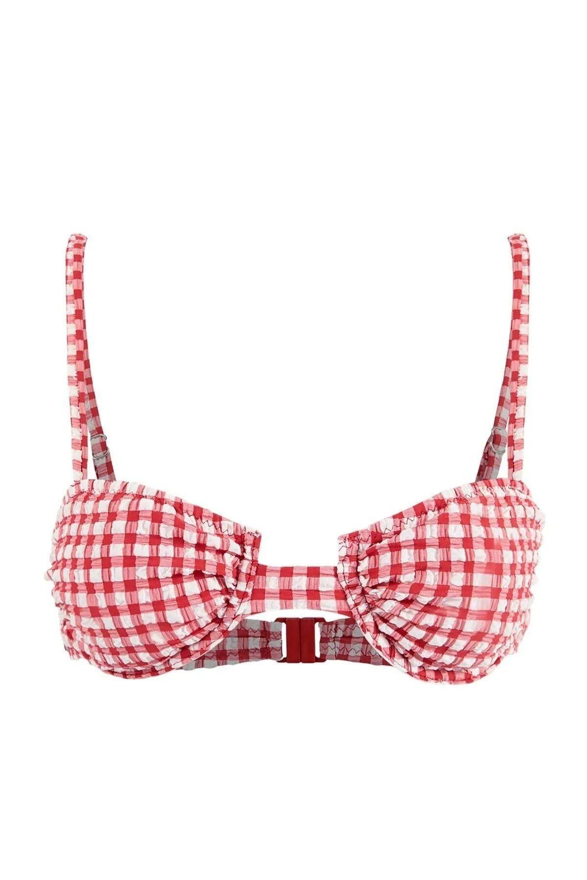 Gingham Textured Padded Balconette Bikini Top with Front Detail by WOVCOR
