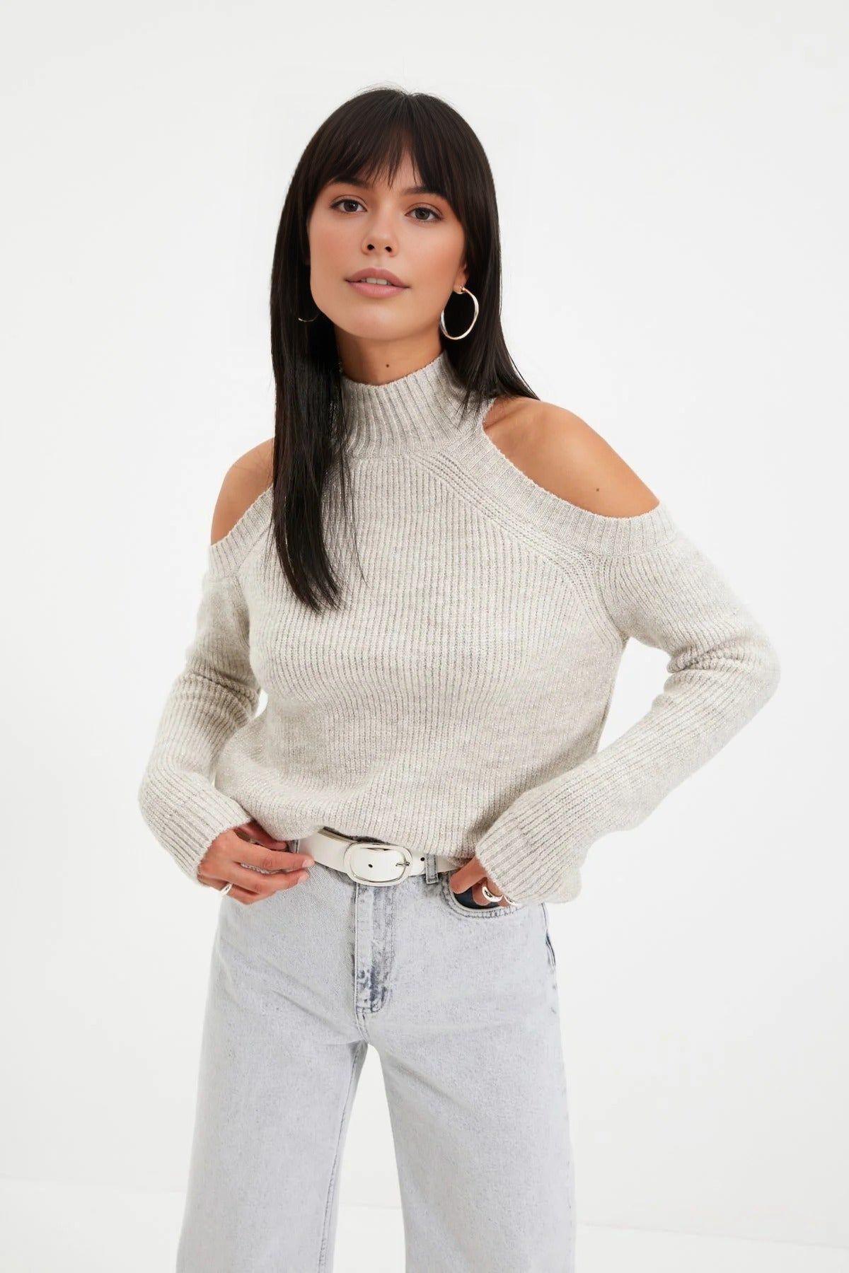 Glittery Knit Sweater with Cut-Out Detail by WOVCOR