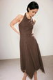 Halter Neck Asymmetric Hem Denim Midi Dress by WOVCOR
