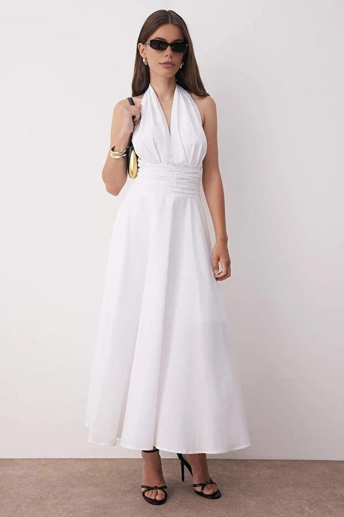 Halter Neck Ruched Waist Midi Dress by WOVCOR