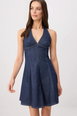 Halter Neck Tie Detail Skater Mini Denim Dress by WOVCOR
