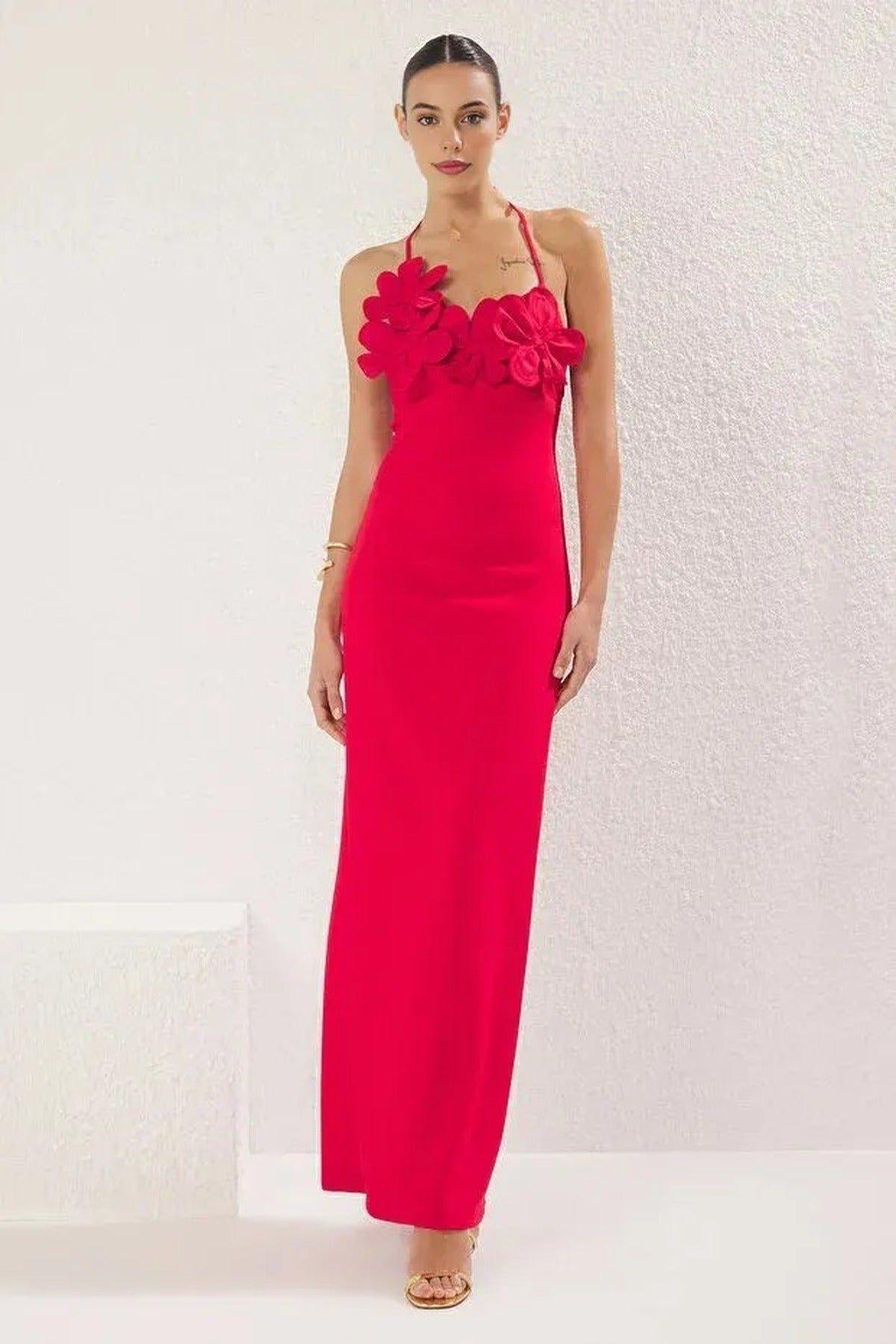 Halterneck Floral Applique Maxi Dress by WOVCOR