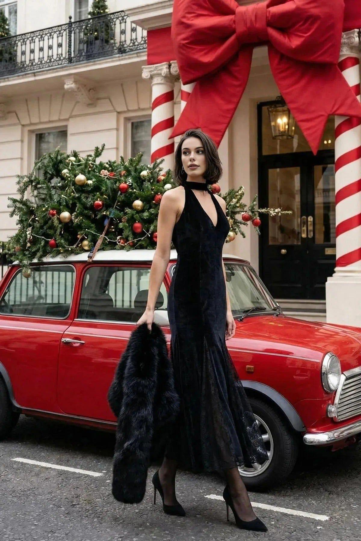 Halterneck Lace Panel Maxi Dress by WOVCOR