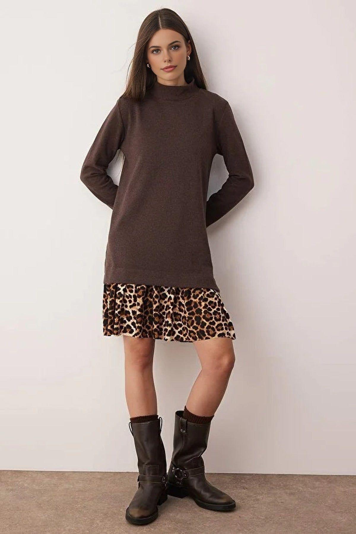 High Neck Long Sleeve Knit Mini Dress by WOVCOR