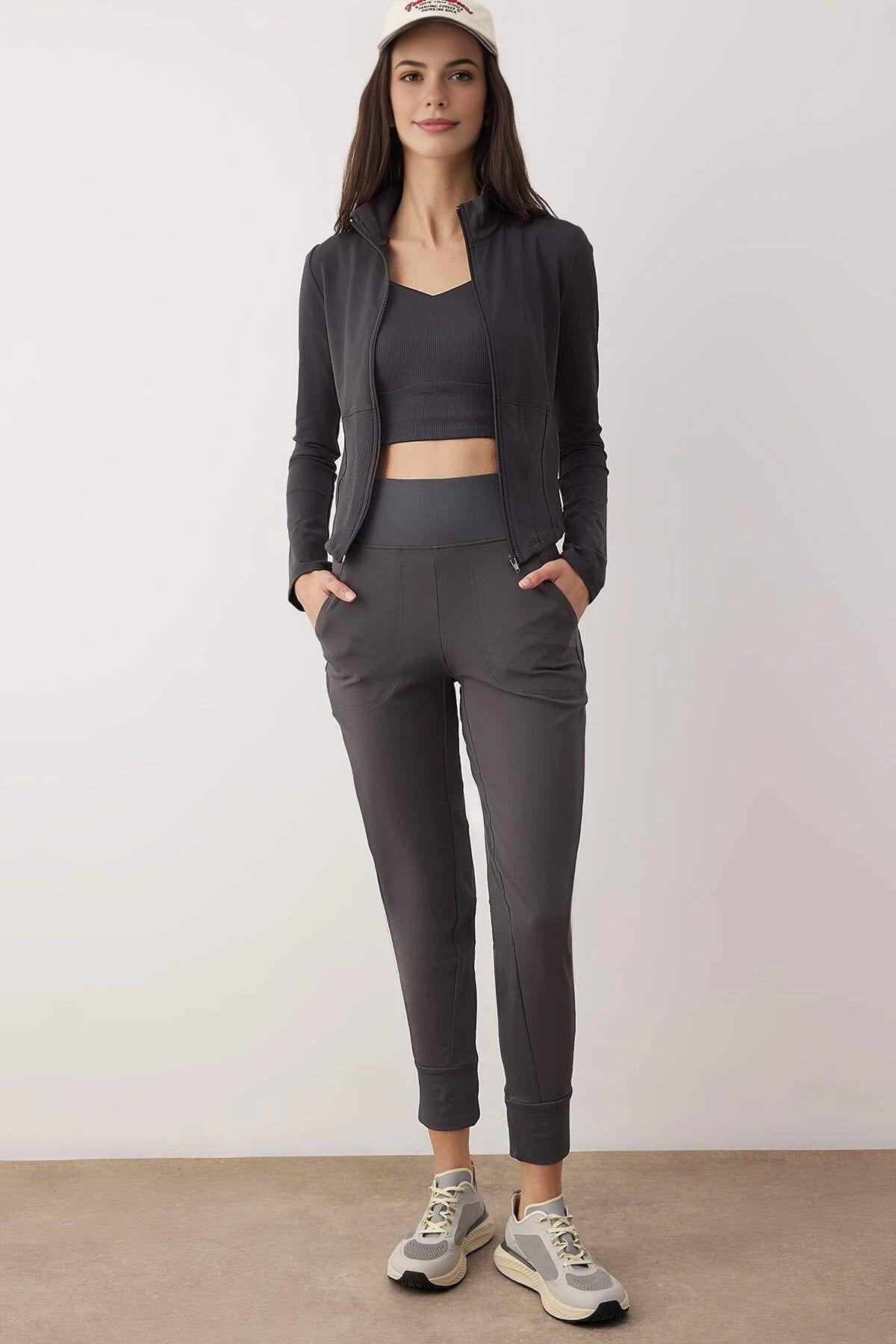High Waist Brushed Knit Tapered Cuffed Sports Joggers by WOVCOR