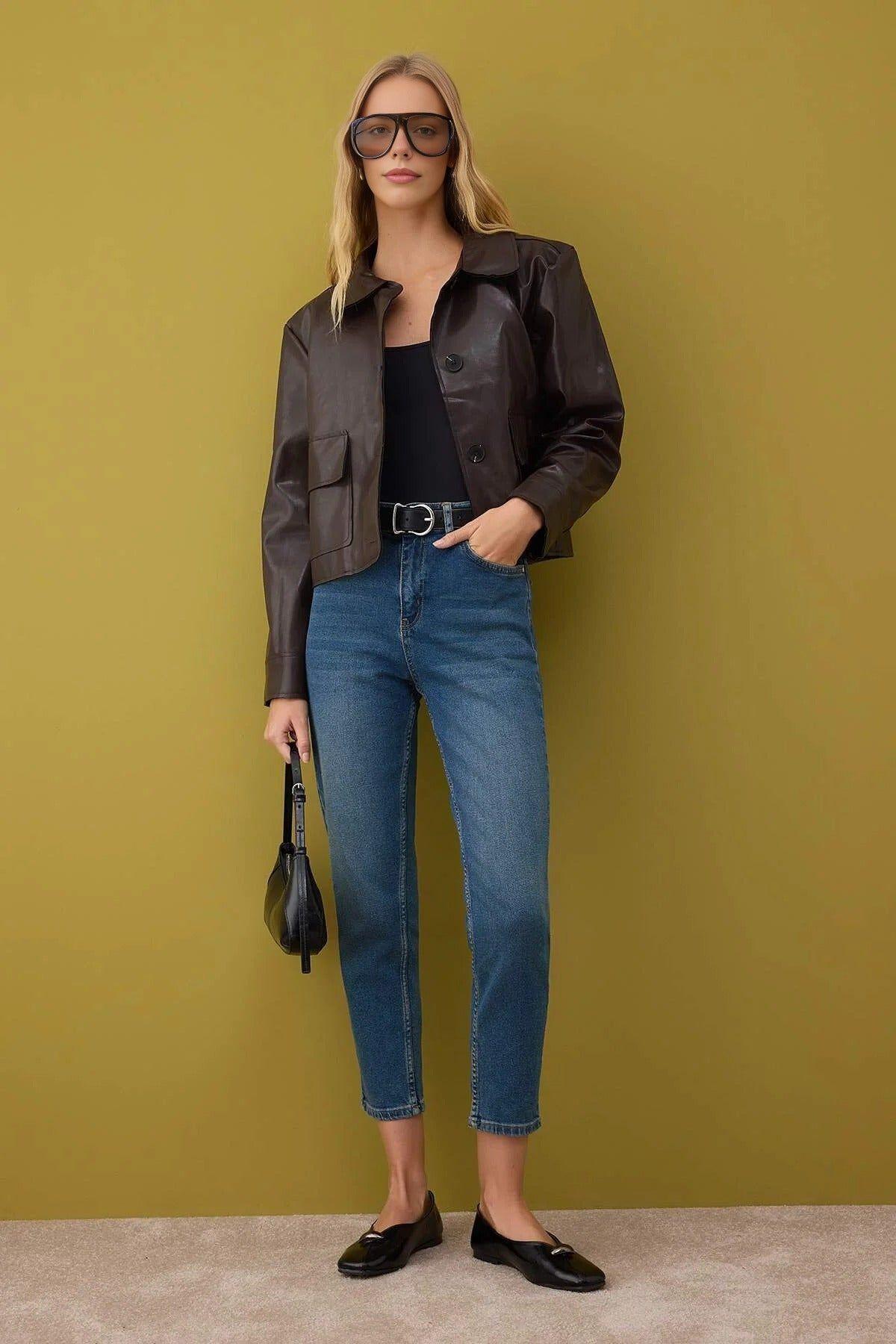 High Waist Comfort Mom Jeans by WOVCOR