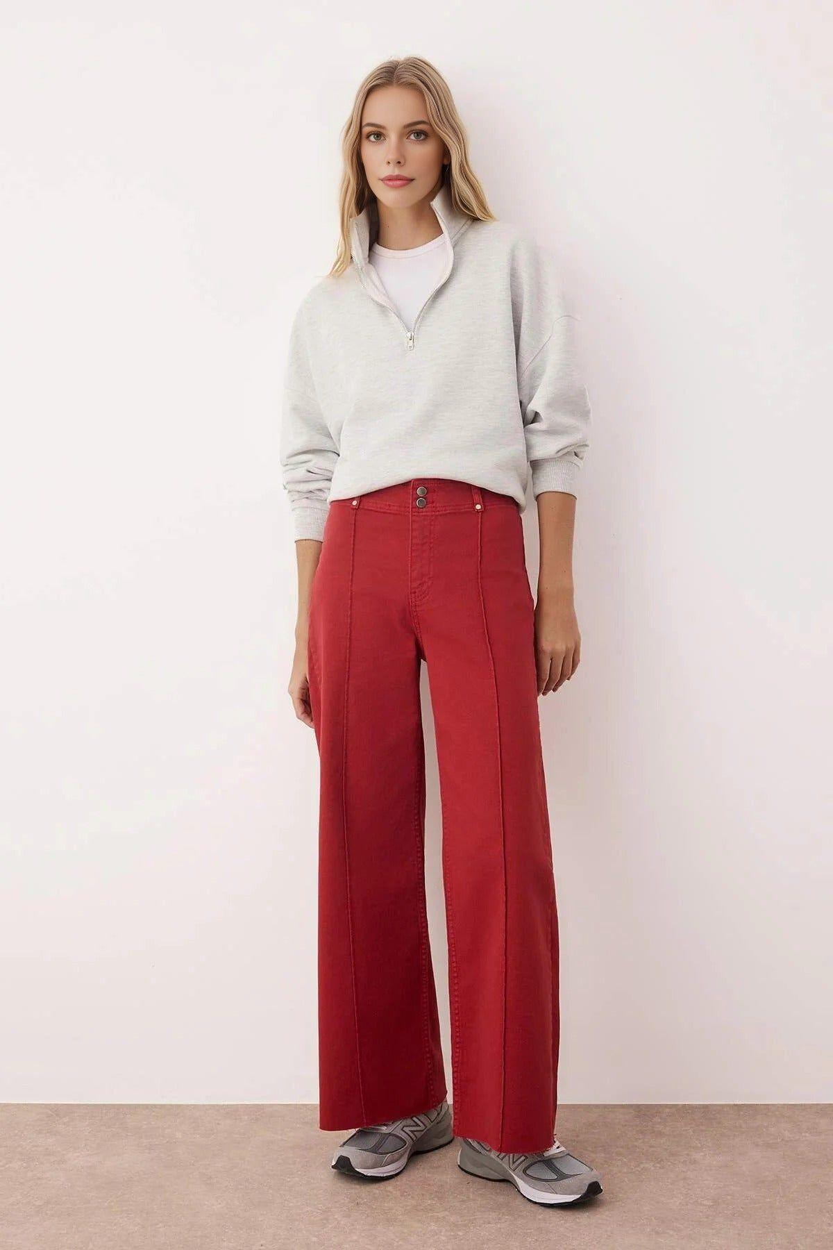 High Waist Cut-Out Wide Leg Jeans Ribbed Detail by WOVCOR