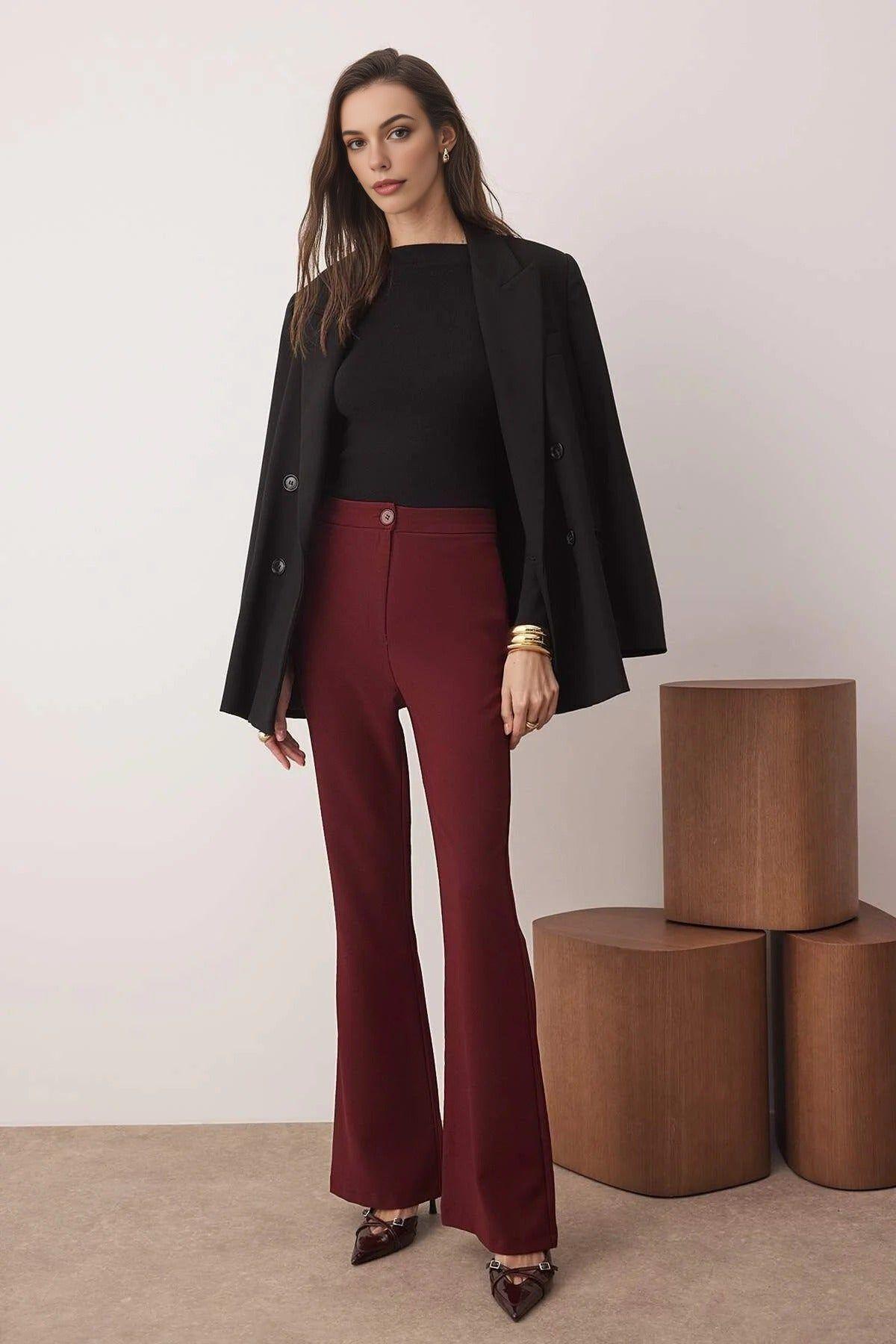 High Waist Flared Bootcut Woven Trousers by WOVCOR