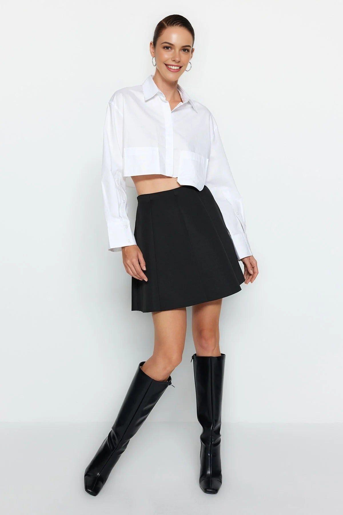 High-Waist Flared Mini Skater Knit Skirt by WOVCOR